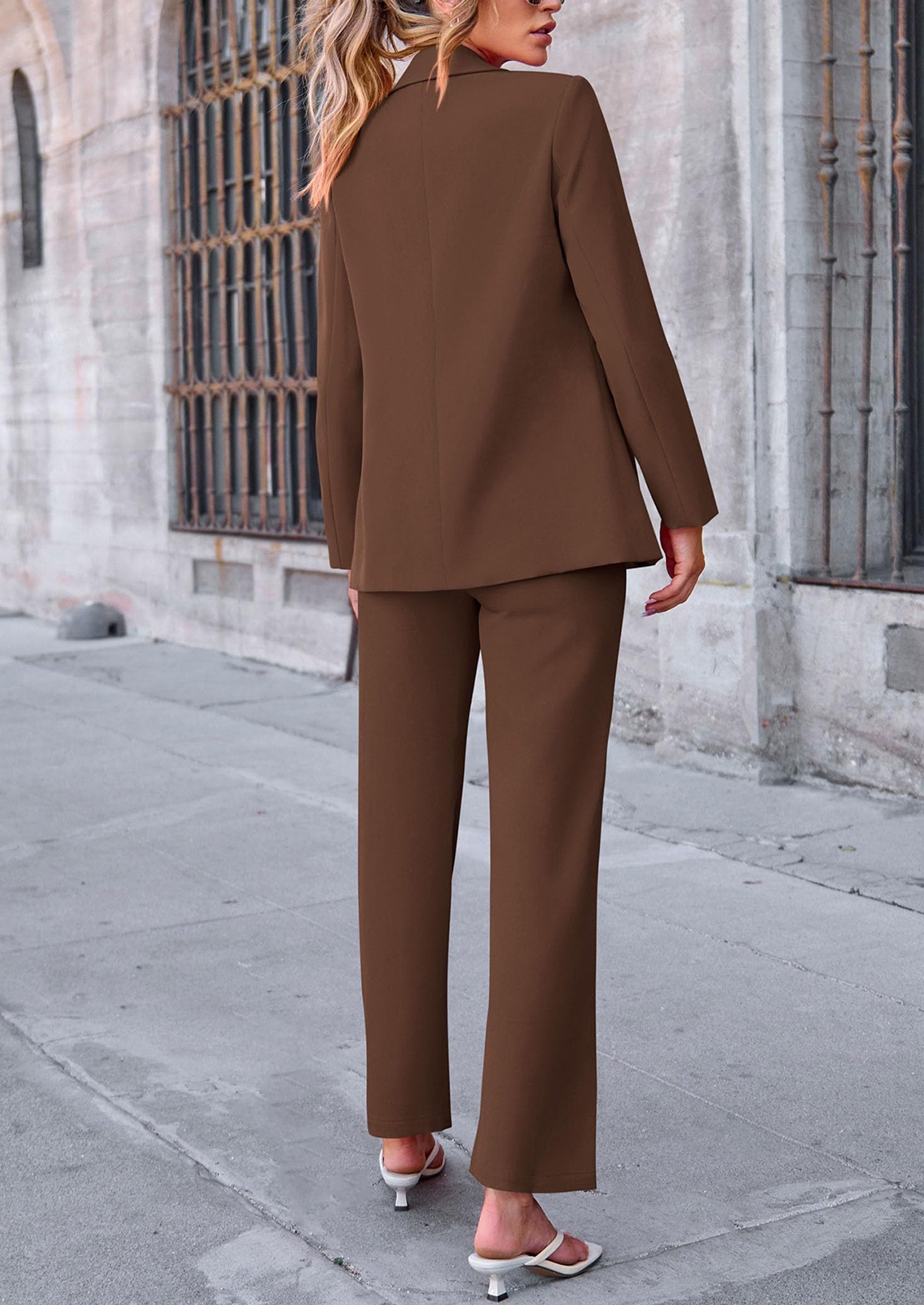 Chichi 2 Piece Blazer Outfits Business Casual Oversized Jacket Wide Leg Work Pants Dressy Suit Set Black