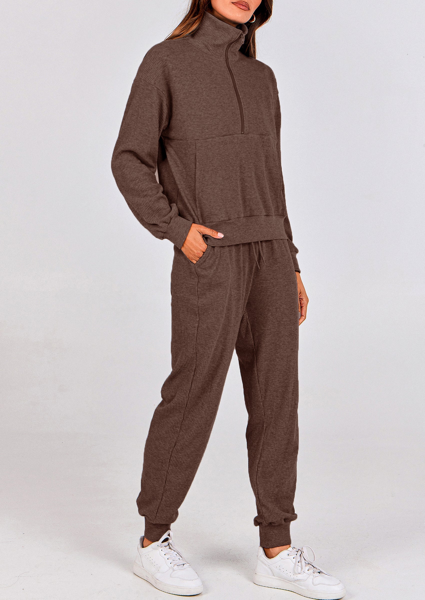 Chichi Women's Fall 2 Piece Lounge Sets Zip Up Sweatshirt Jogger Pants Sweat Track Suits Travel Outfit Winter Clothing Coffee