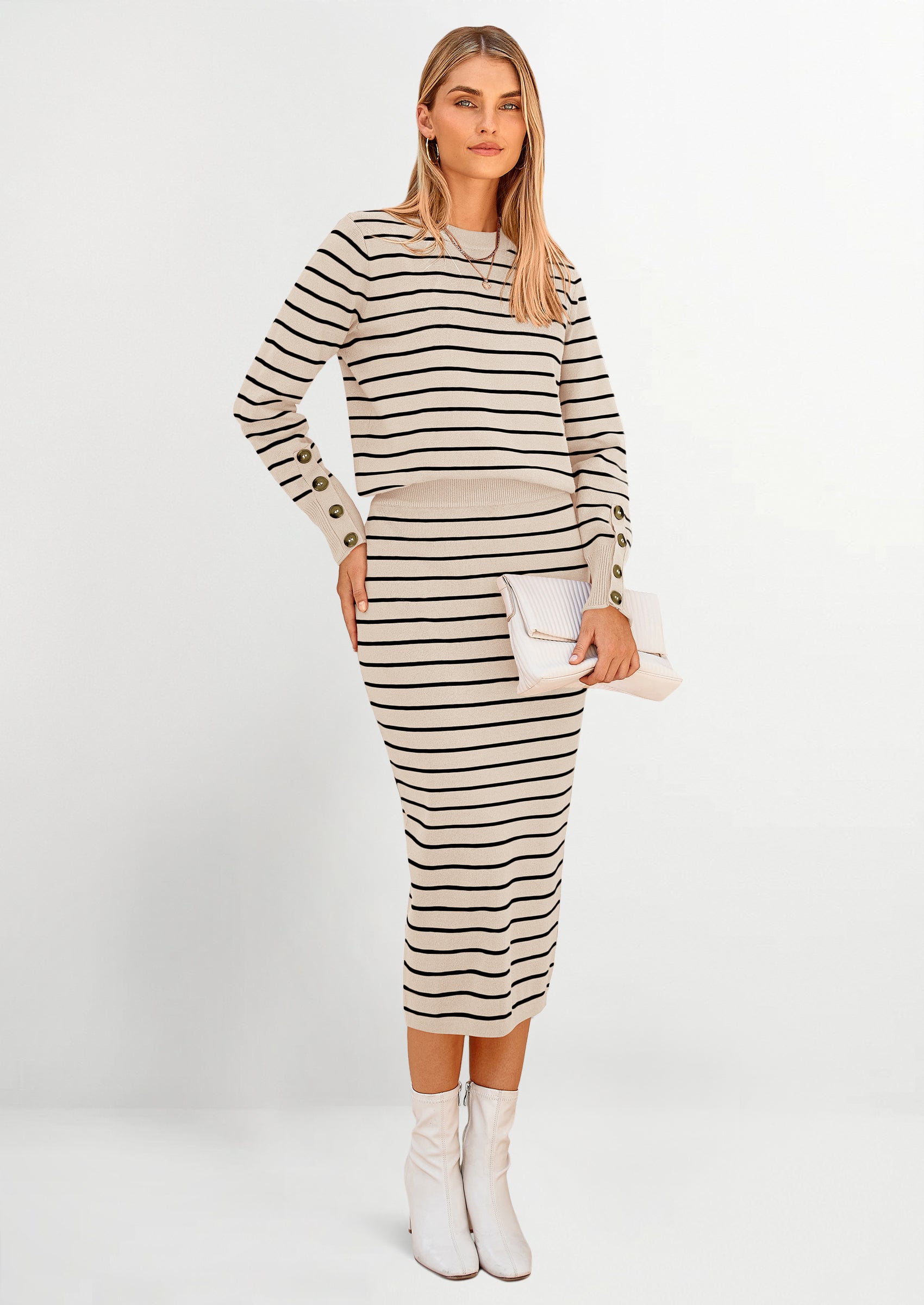 Chichi 2 Piece Skirts Sets For Women Fall Fashion Striped Sweater Dress Knit Lounge Travel Outfits Winter Clothing