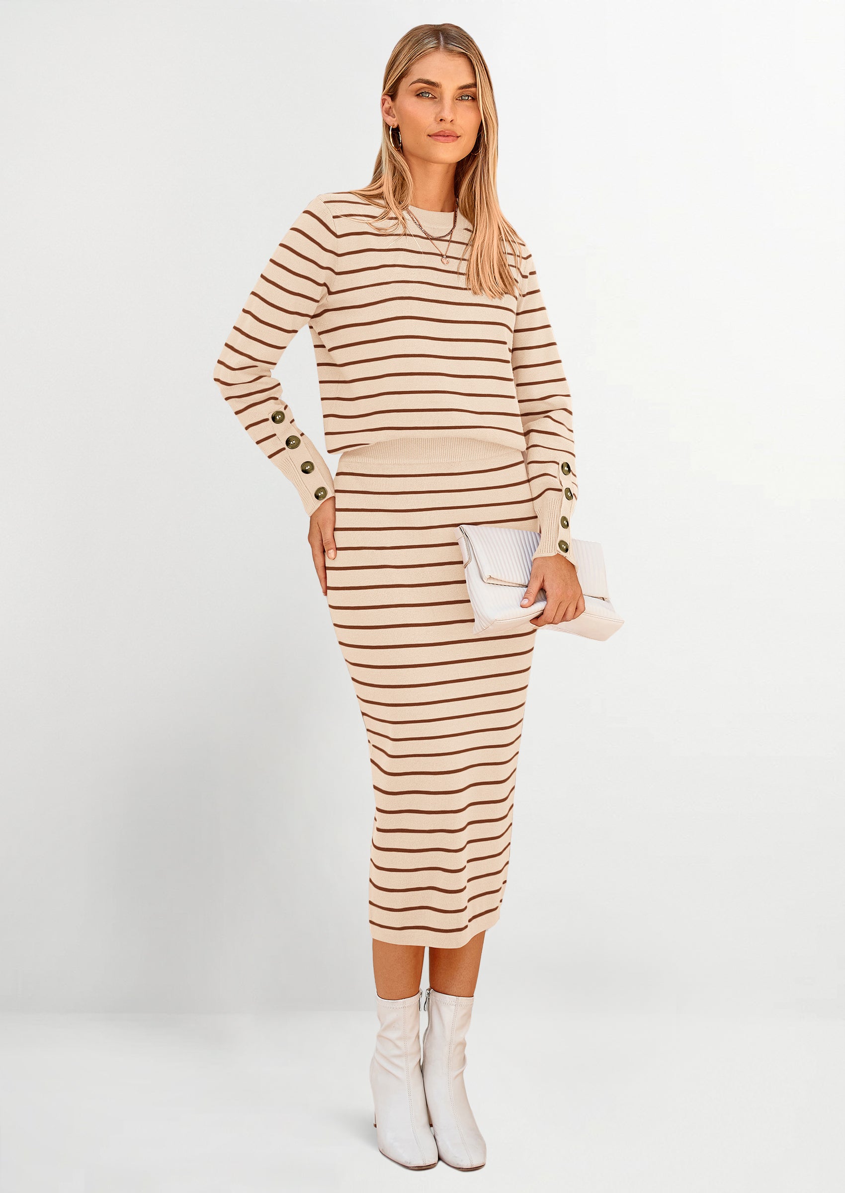 Chichi 2 Piece Skirts Sets For Women Fall Fashion Striped Sweater Dress Knit Lounge Travel Outfits Winter Clothing