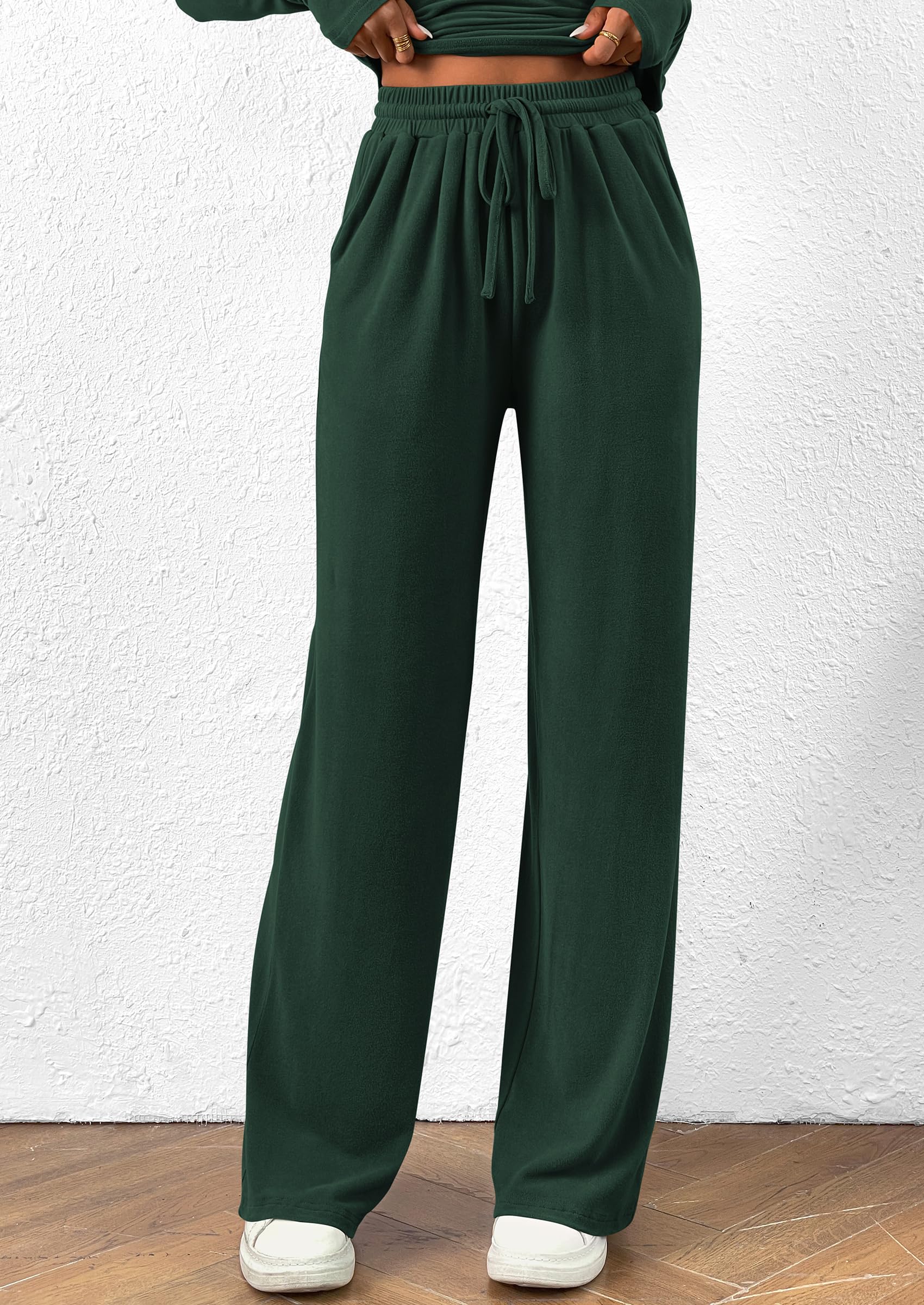 Chichi Women's 2 Piece Lounge Sets Asymmetrical Long Sleeve T Shirt Wide Leg Pants Casual Outfits Tracksuit Dark Green