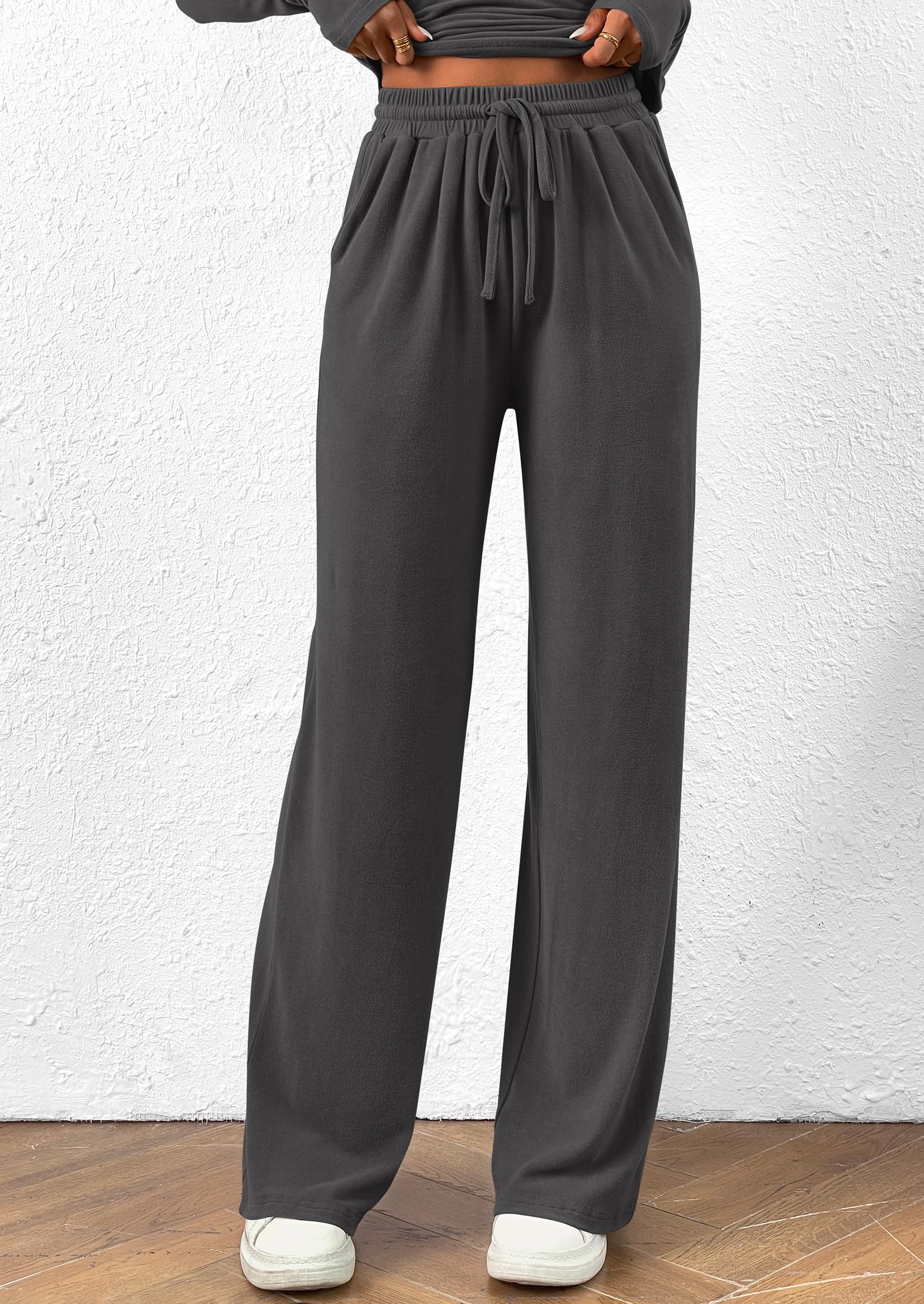 Chichi Women's 2 Piece Lounge Sets Asymmetrical Long Sleeve T Shirt Wide Leg Pants Casual Outfits Tracksuit Dark Grey