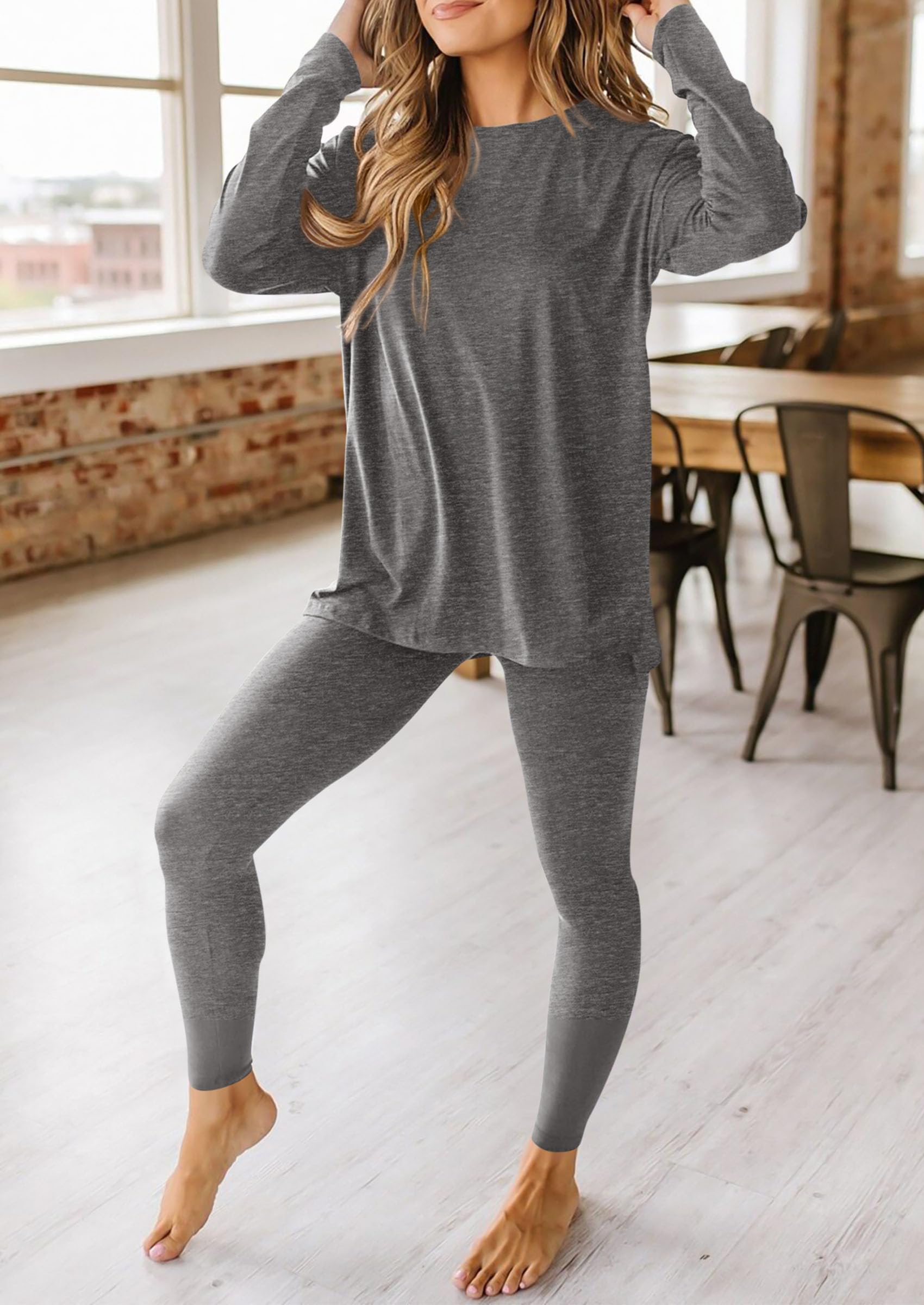 Chichi 2 Piece Outfits Casual Long Sleeve Tunic Tops Legging Pants Lounge Sets Sweatsuits Dark Grey