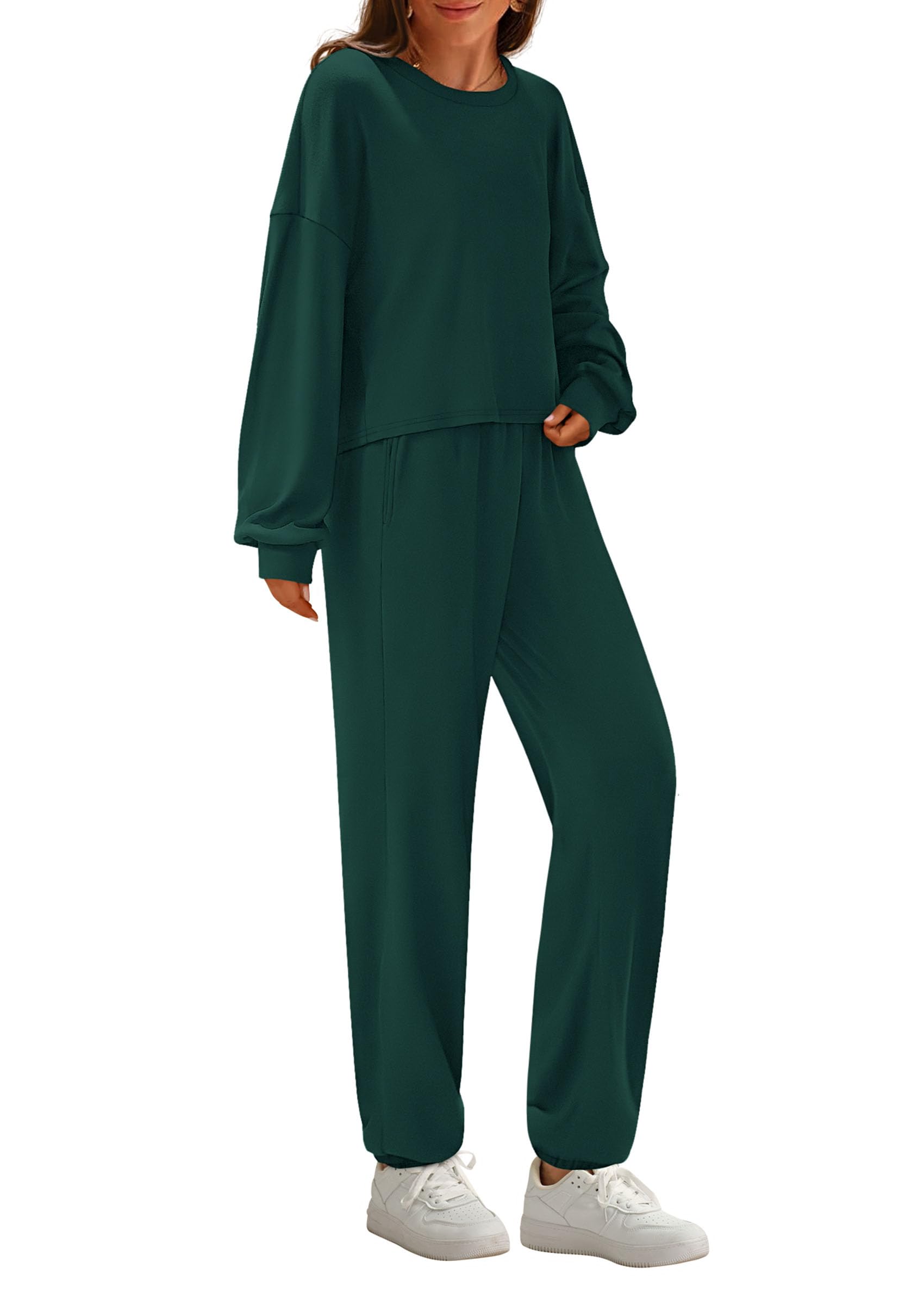 Chichi Women's Two Piece Outfits Lounge Sets Long Sleeve Pullover Tops Sweatpants Fall Fashion Matching Clothing Dark Green