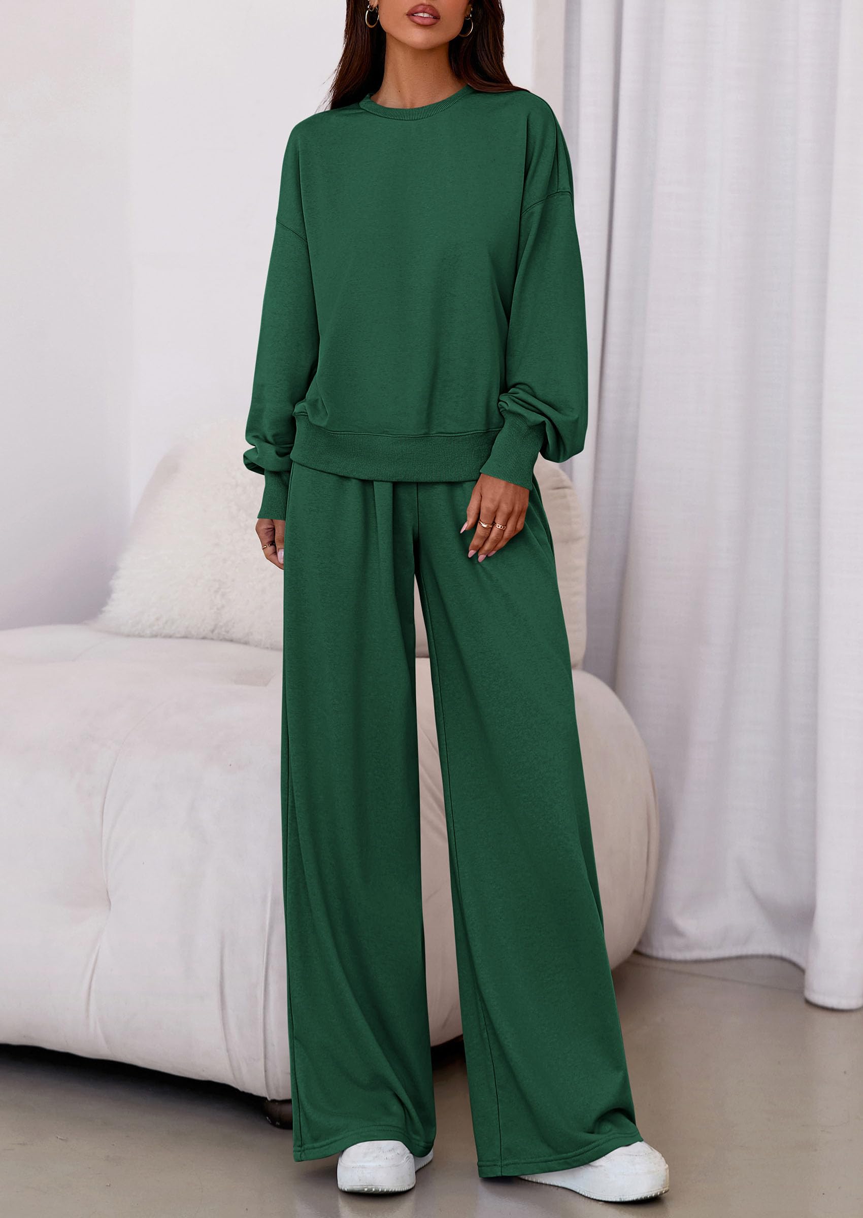 Chichi Womens 2 Piece Sets Long Sleeve Sweatshirt Wide Leg Pants Loose Matching Lounge Set Trendy Fall Outfits Army green