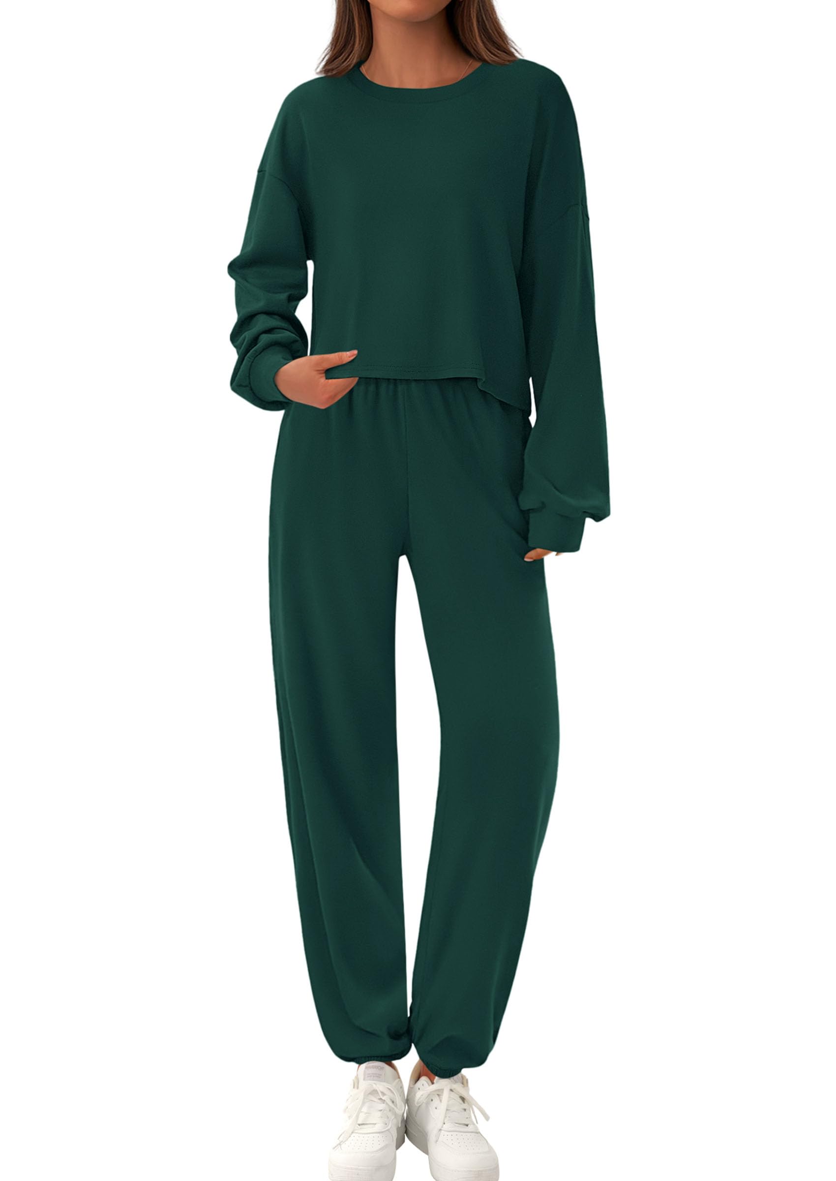 Chichi Women's Two Piece Outfits Lounge Sets Long Sleeve Pullover Tops Sweatpants Fall Fashion Matching Clothing Dark Green