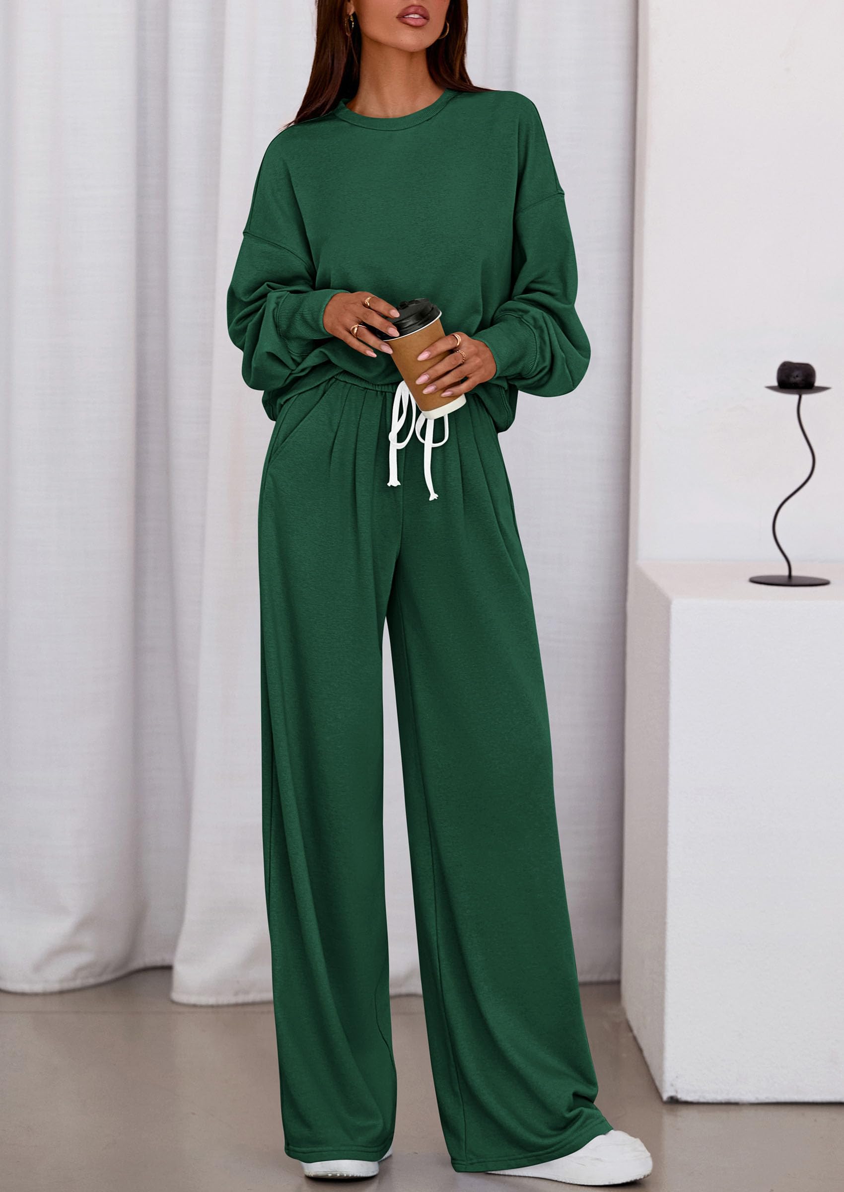 Chichi Womens 2 Piece Sets Long Sleeve Sweatshirt Wide Leg Pants Loose Matching Lounge Set Trendy Fall Outfits Army green