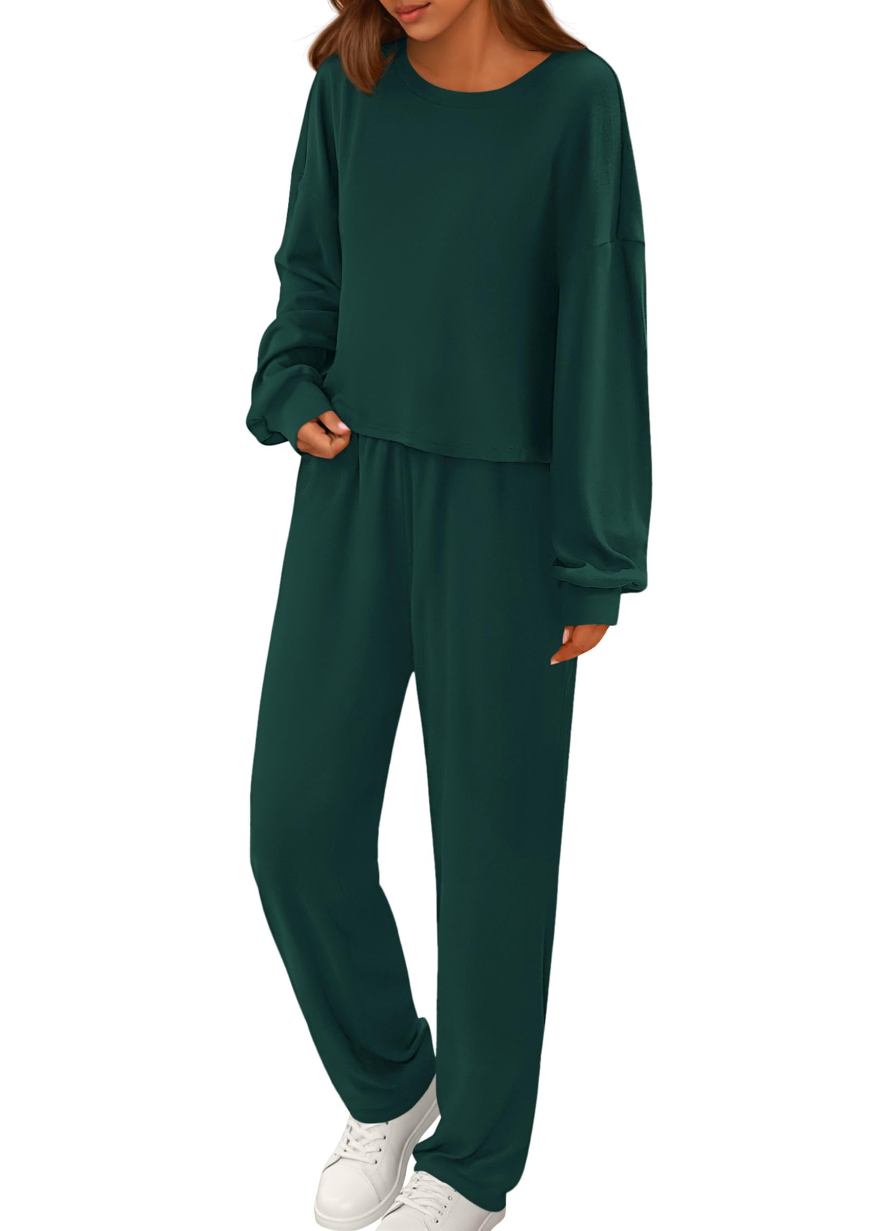 Chichi Women's Two Piece Outfits Lounge Sets Long Sleeve Pullover Tops Sweatpants Fall Fashion Matching Clothing Dark Green