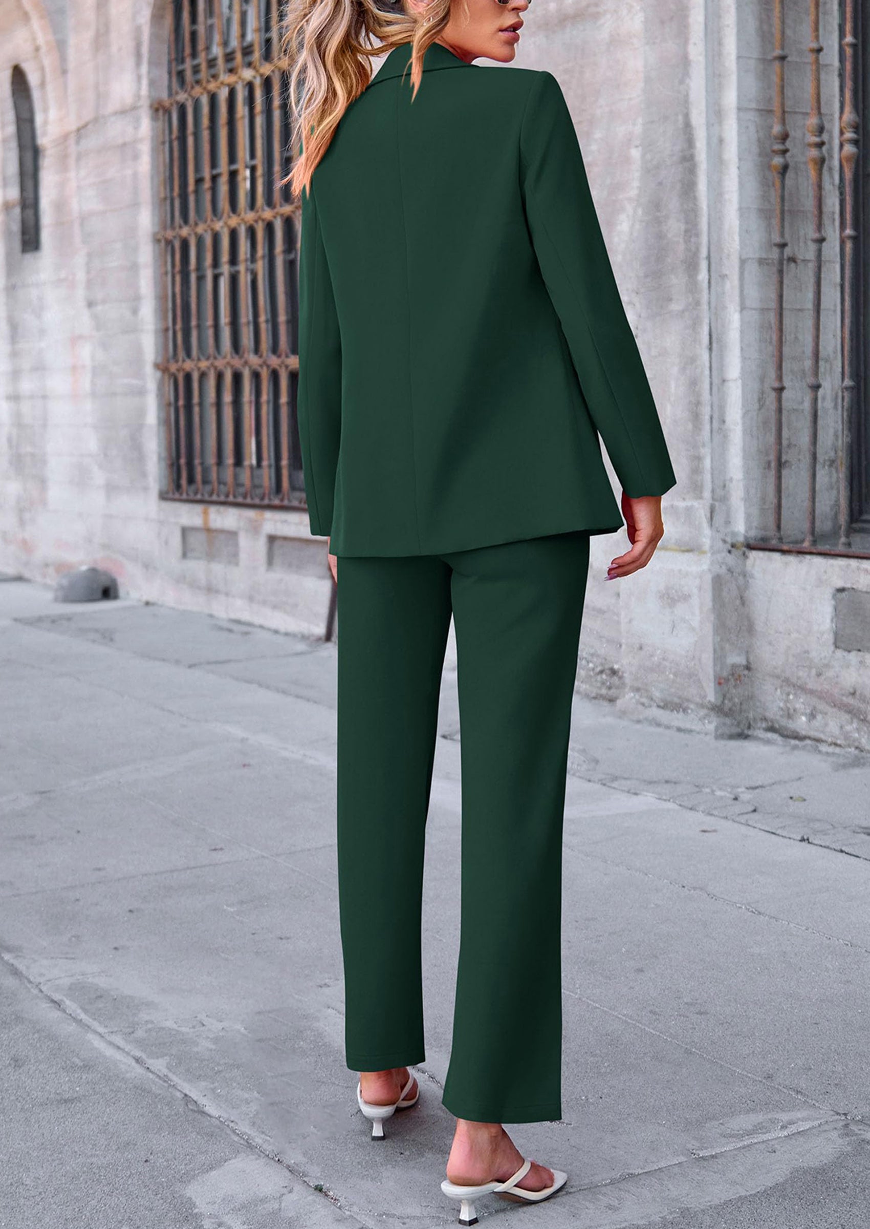 Chichi 2 Piece Blazer Outfits Business Casual Oversized Jacket Wide Leg Work Pants Dressy Suit Set Dark Green