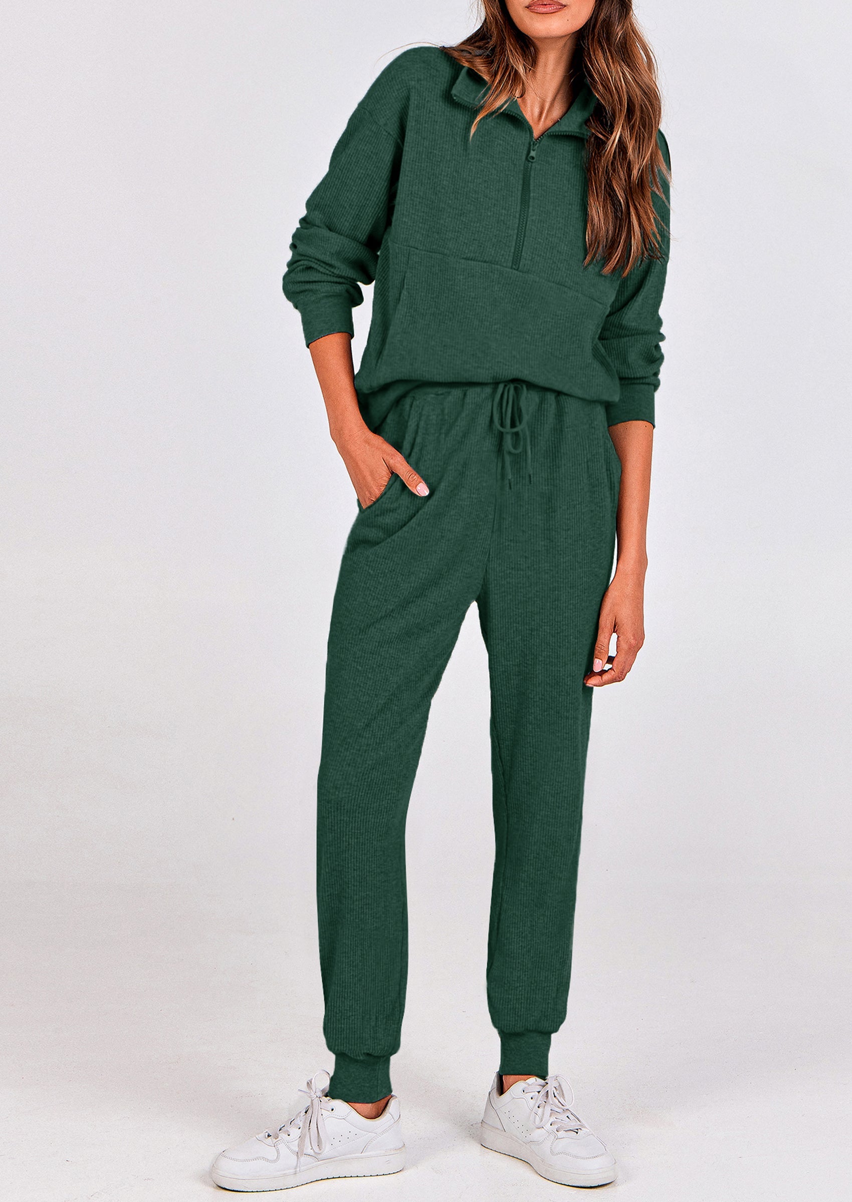 Chichi Women's Fall 2 Piece Lounge Sets Zip Up Sweatshirt Jogger Pants Sweat Track Suits Travel Outfit Winter Clothing Army Green