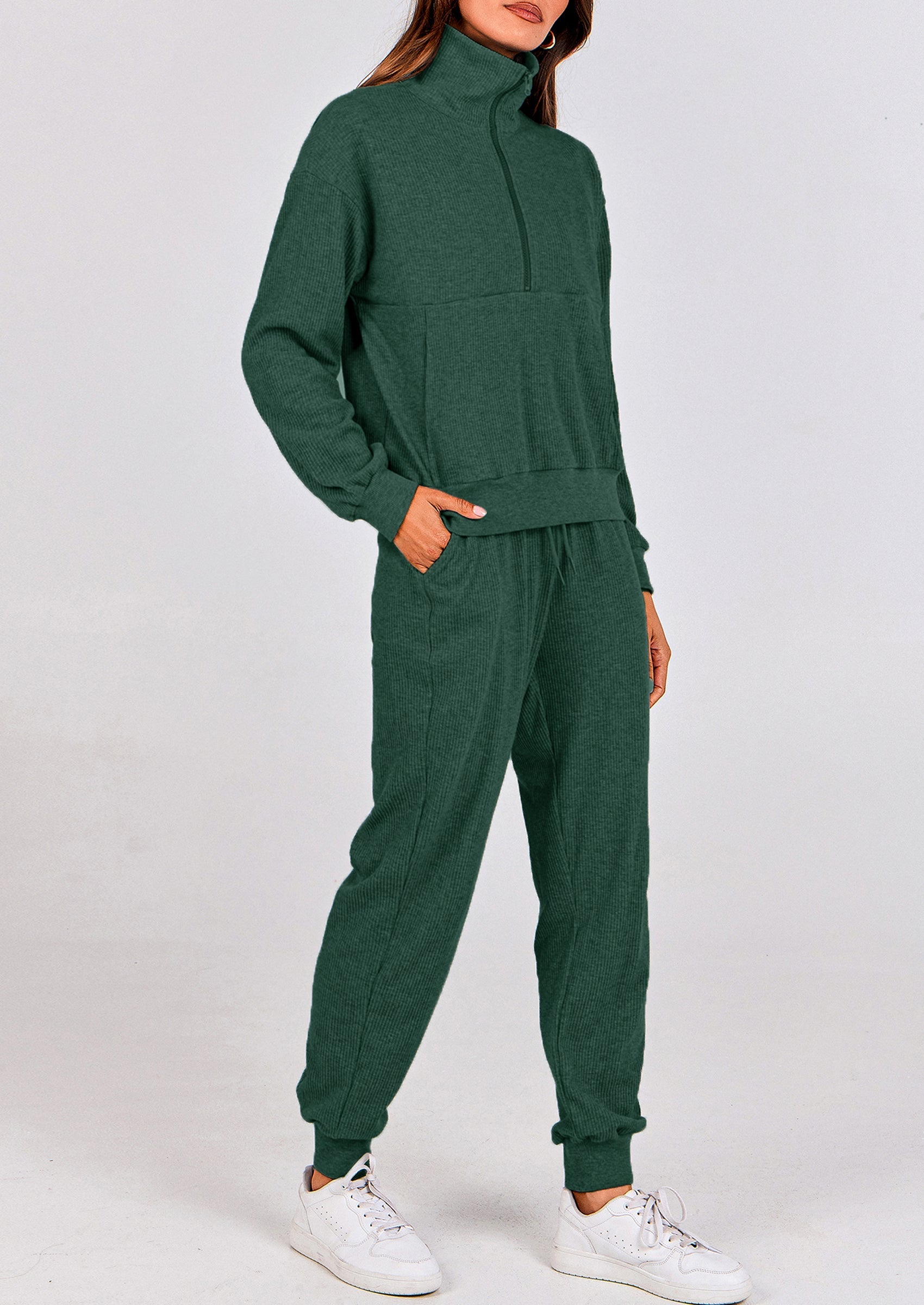 Chichi Women's Fall 2 Piece Lounge Sets Zip Up Sweatshirt Jogger Pants Sweat Track Suits Travel Outfit Winter Clothing Army Green