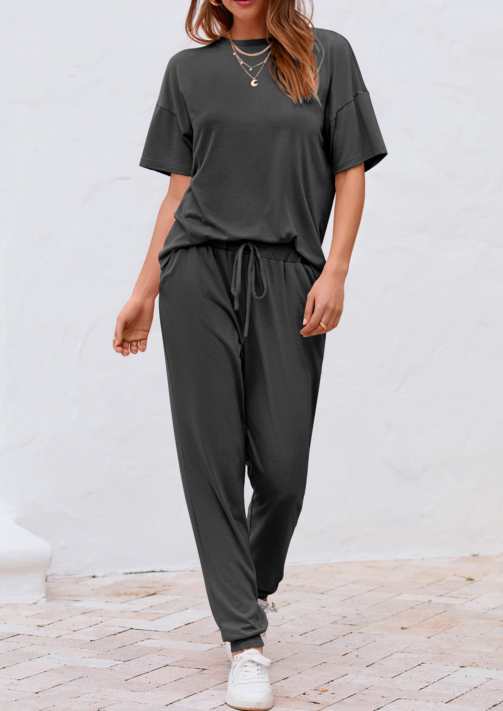Chichi Women's Two Piece Lounge Sets Spring Summer Jogger Pants Vacation Outfits Travel Airplane Matching Clothes Dark Grey
