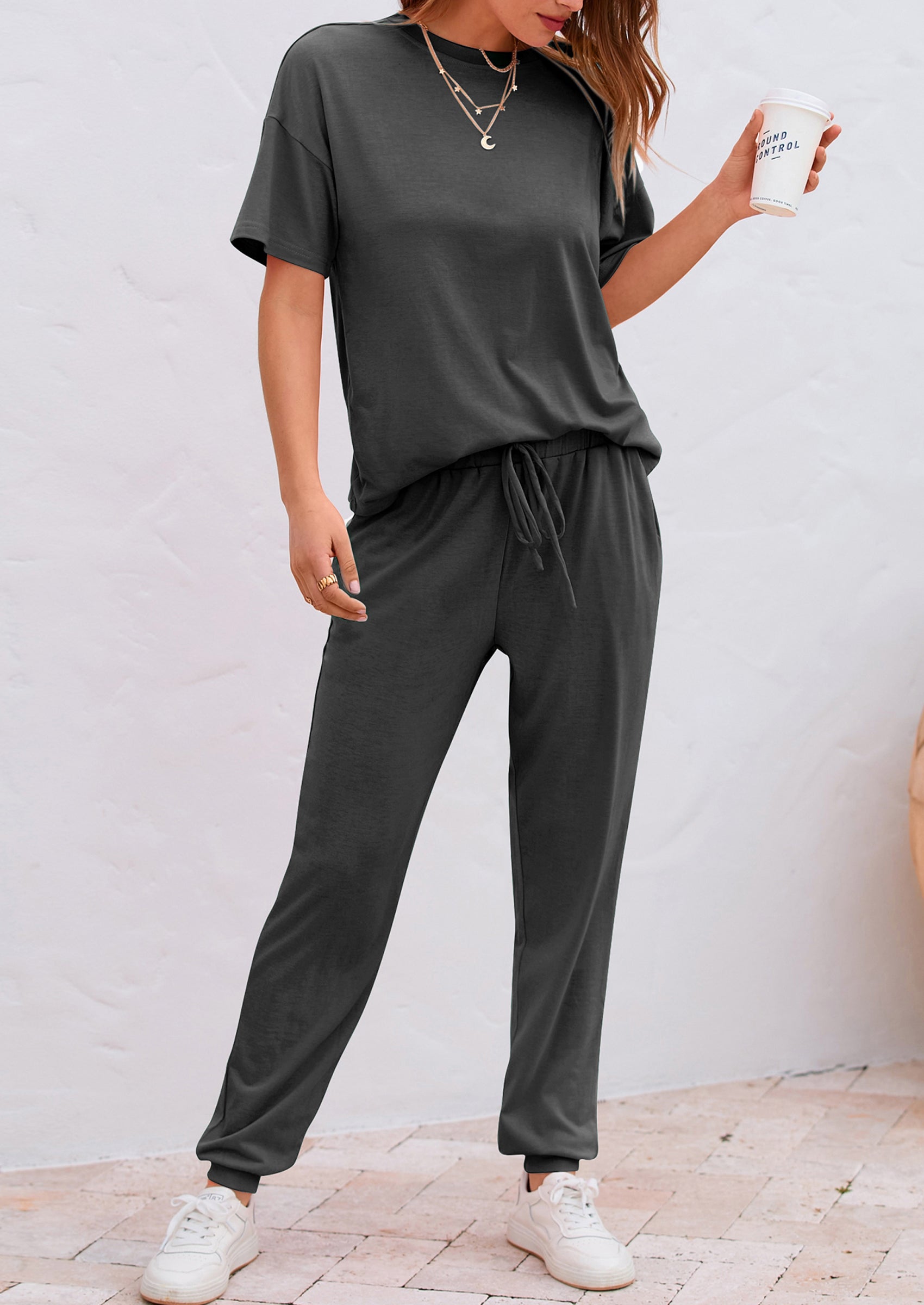Chichi Women's Two Piece Lounge Sets Spring Summer Jogger Pants Vacation Outfits Travel Airplane Matching Clothes Dark Grey
