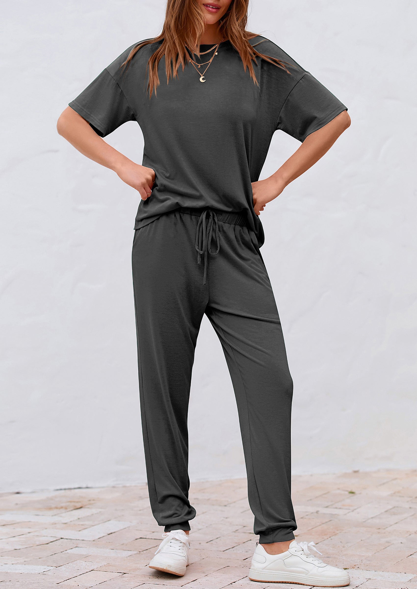 Chichi Women's Two Piece Lounge Sets Spring Summer Jogger Pants Vacation Outfits Travel Airplane Matching Clothes Dark Grey
