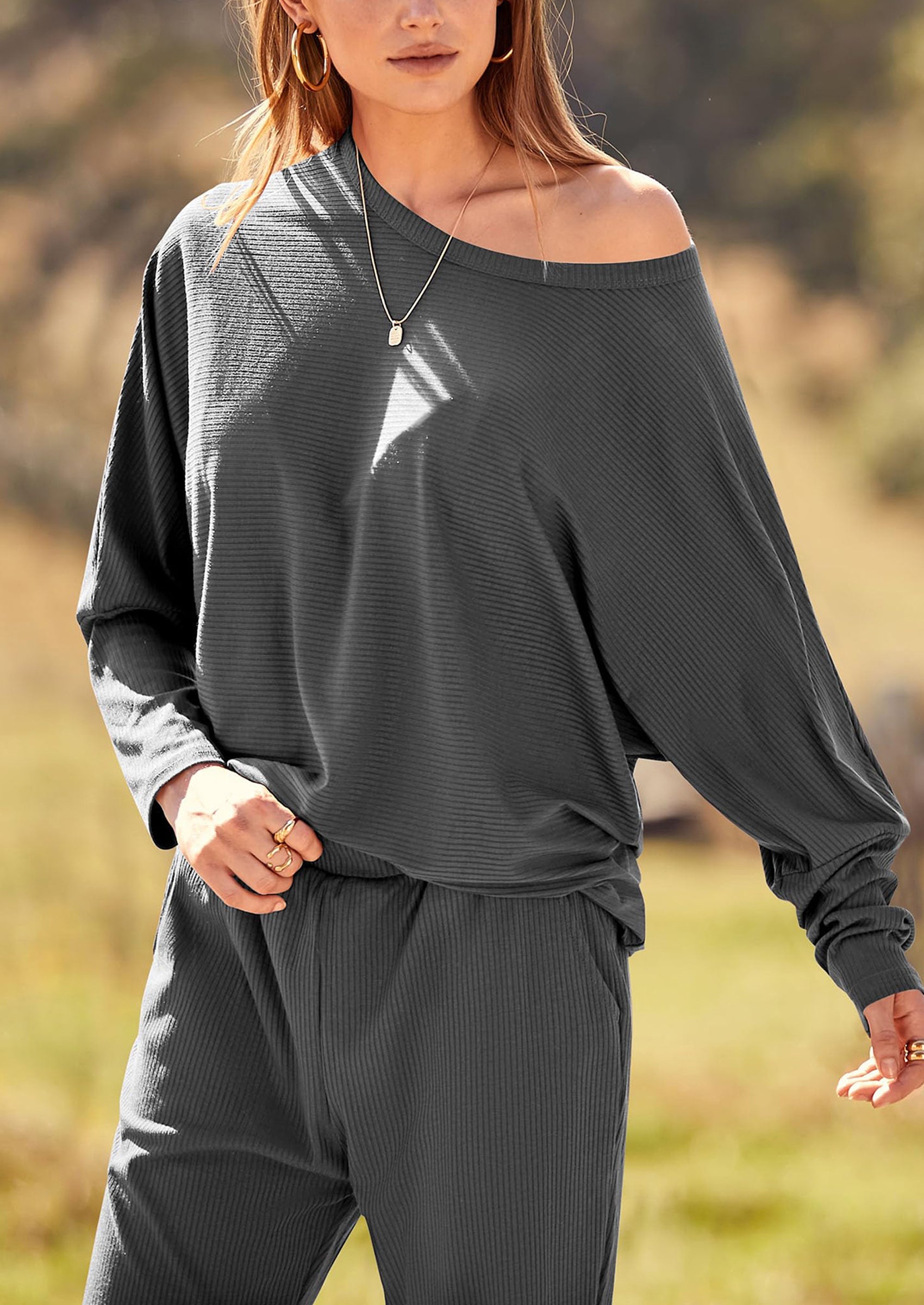Chichi Women's Fall 2 Piece Lounge Set Long Sleeve Tops Ribbed Pants Spring Matching Sweatsuit Travel Outfits Clothes Coffee