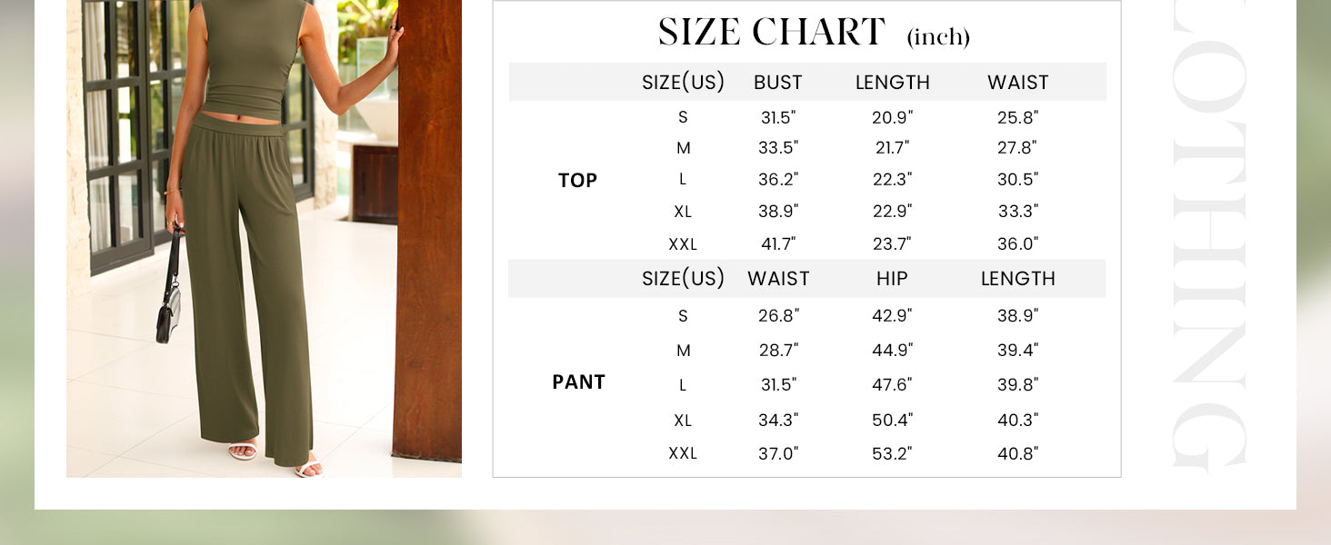 Chichi 2 Piece Sets for Women Summer Airport Travel Outfits Crop Tank Tops Wide Leg Pants Matching Lounge Sets Army Green