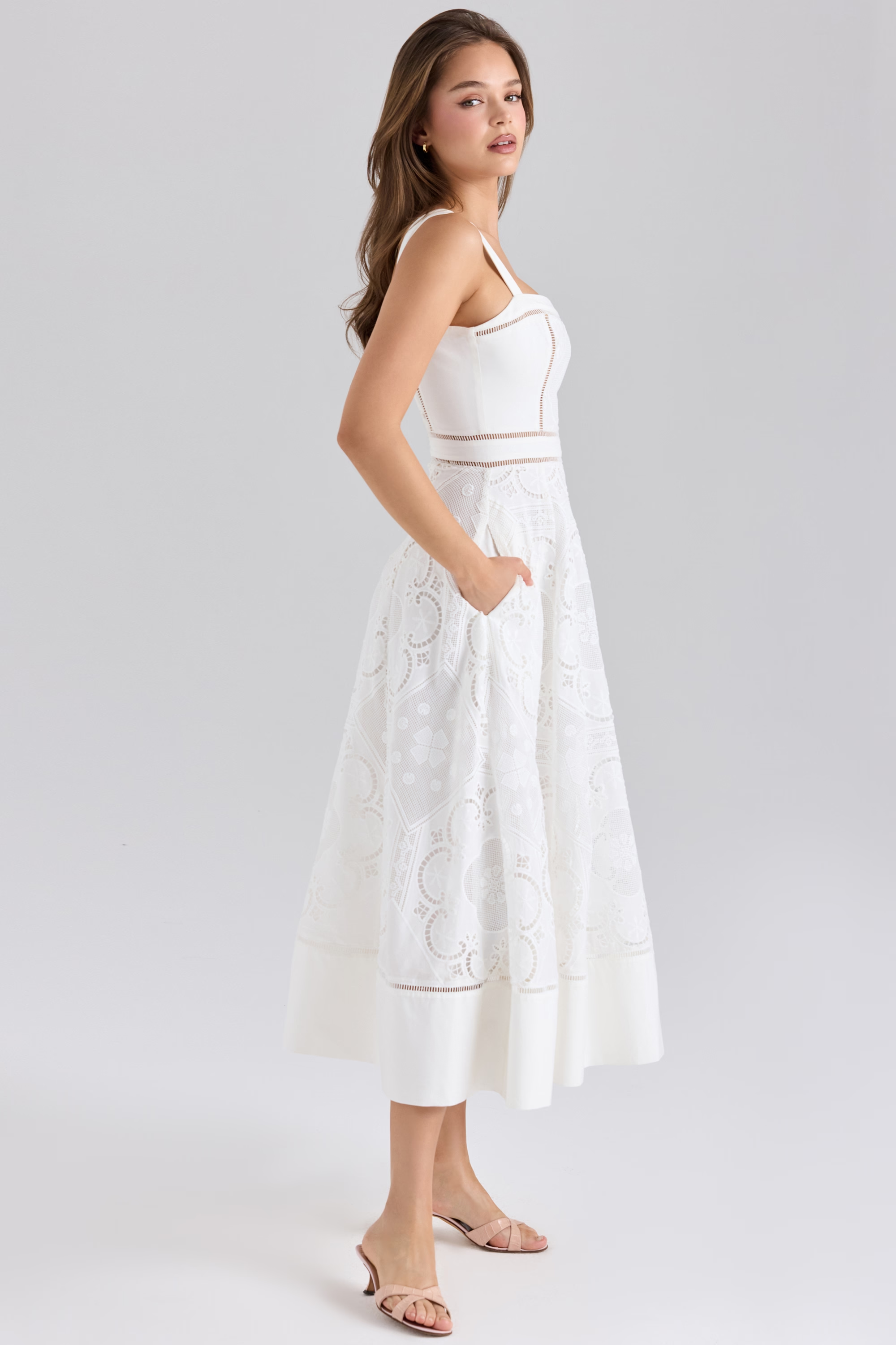 Alina | Lace Midi Dress White