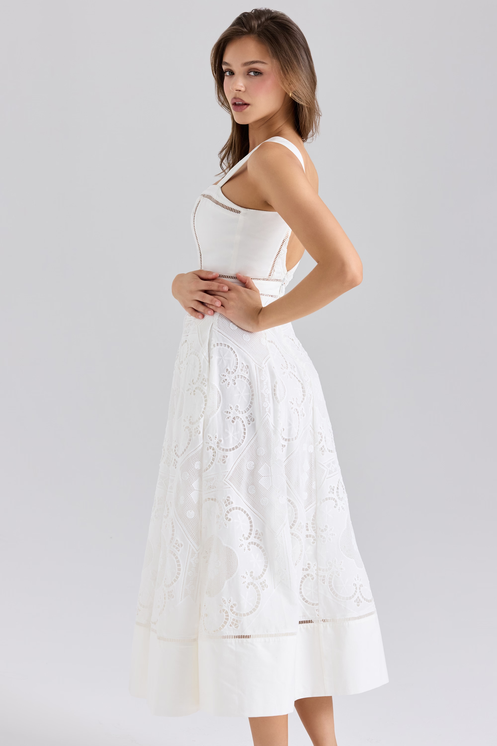 Alina | Lace Midi Dress White