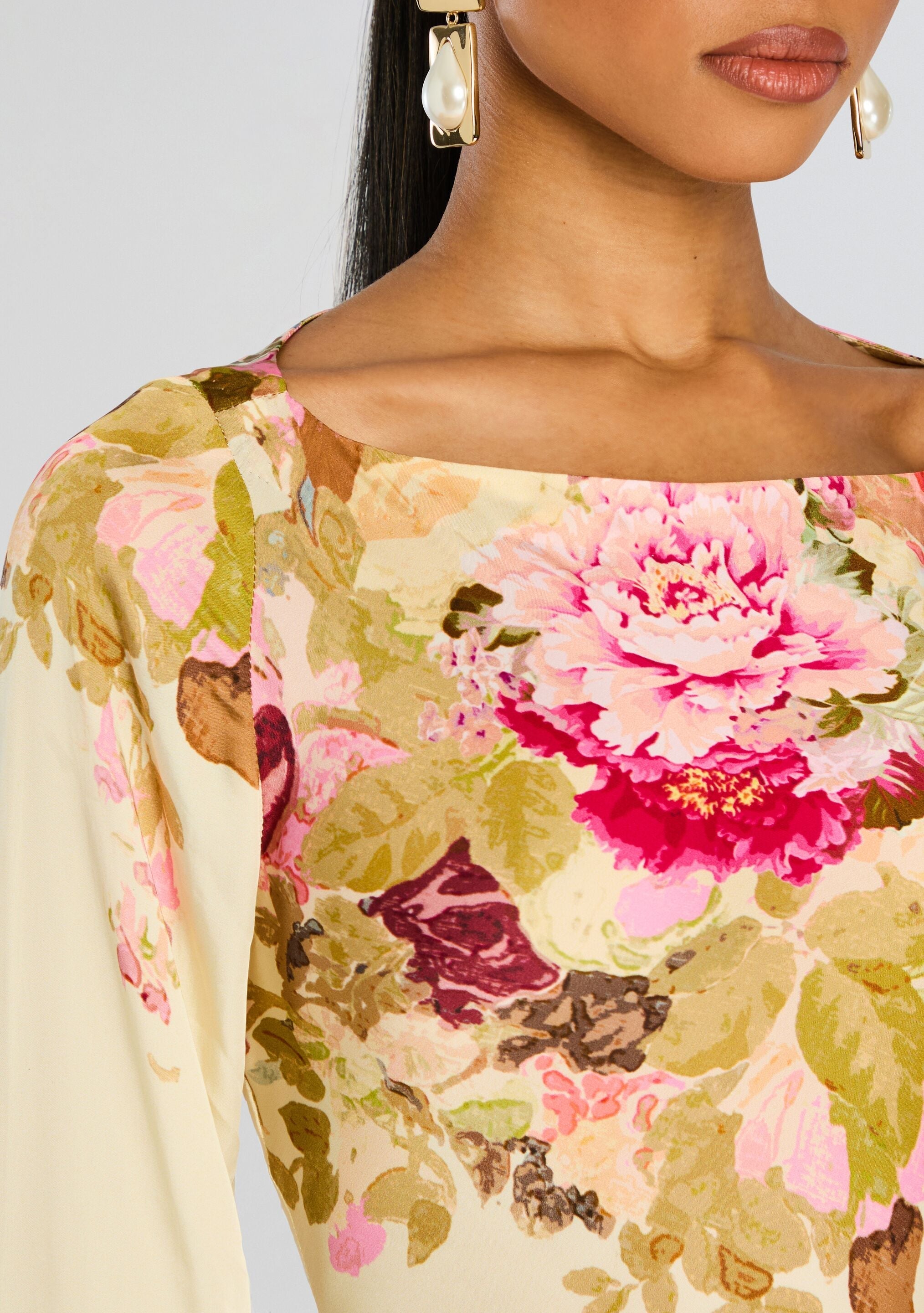 Isla | Bell-Sleeve Floral Maxi Dress Pink Floral