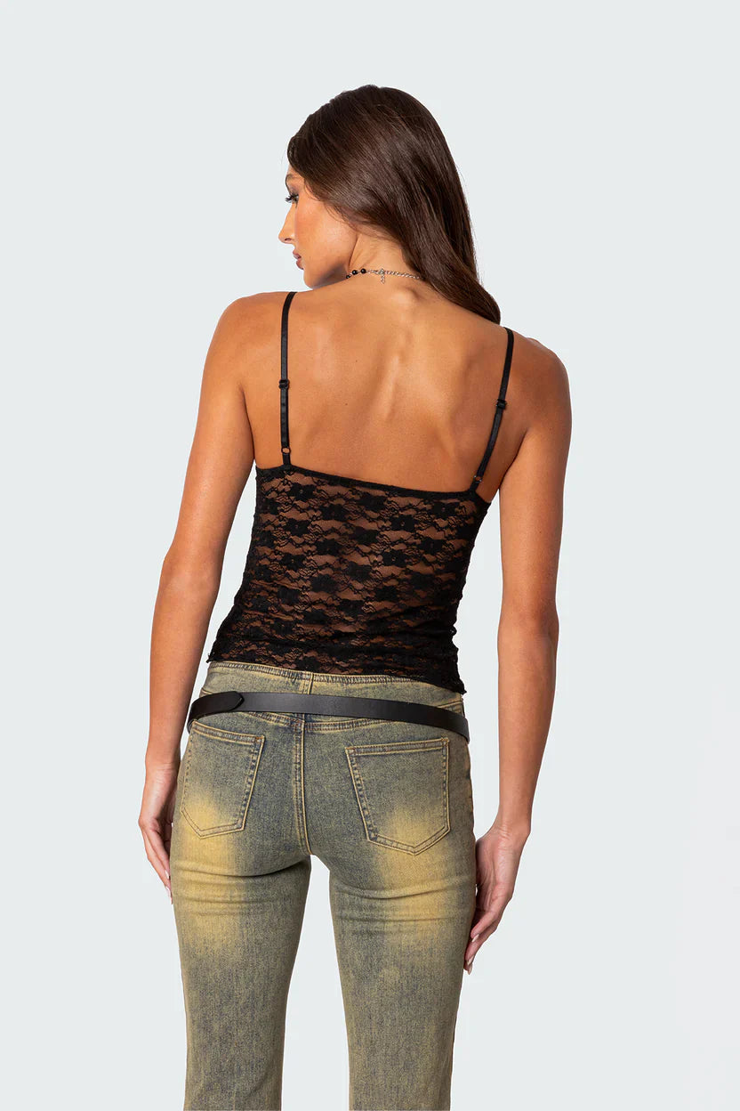 Azalea | Sheer Lace Top Black