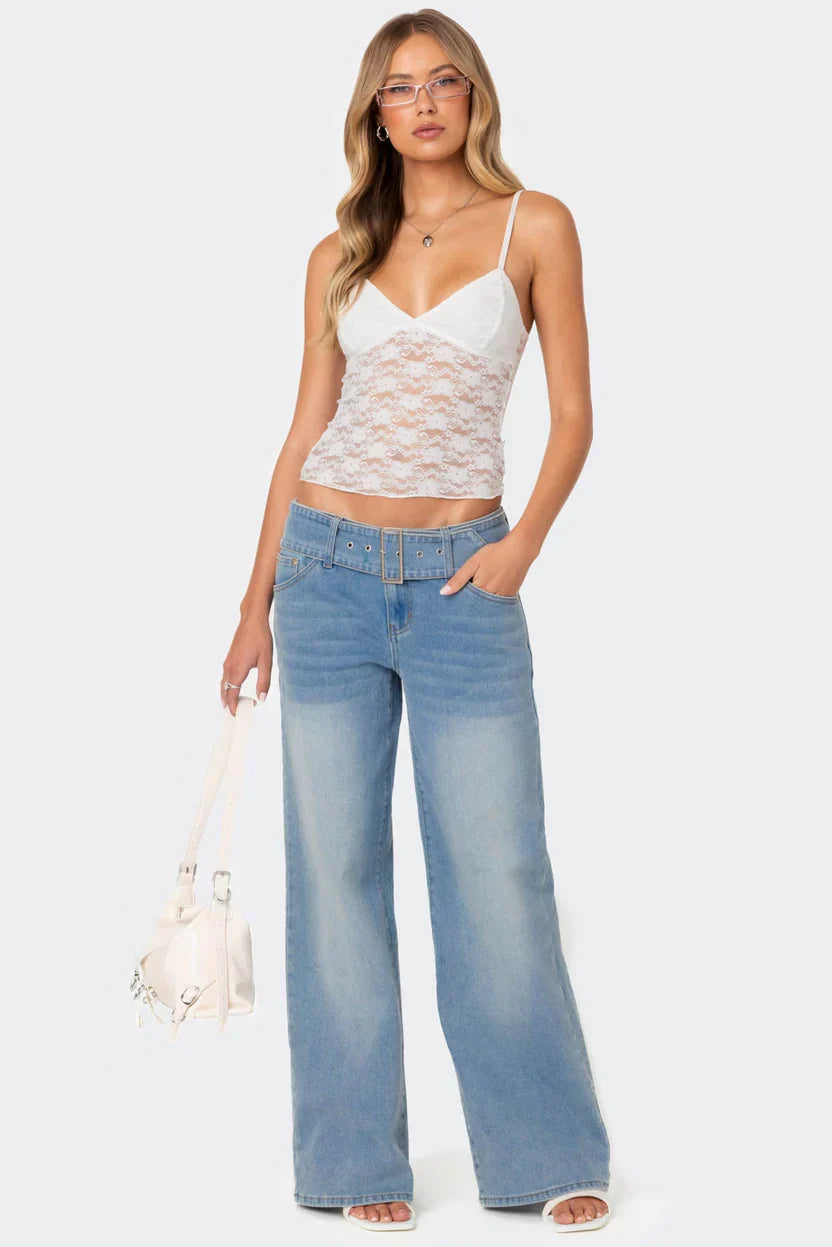 Azalea | Sheer Lace Top White