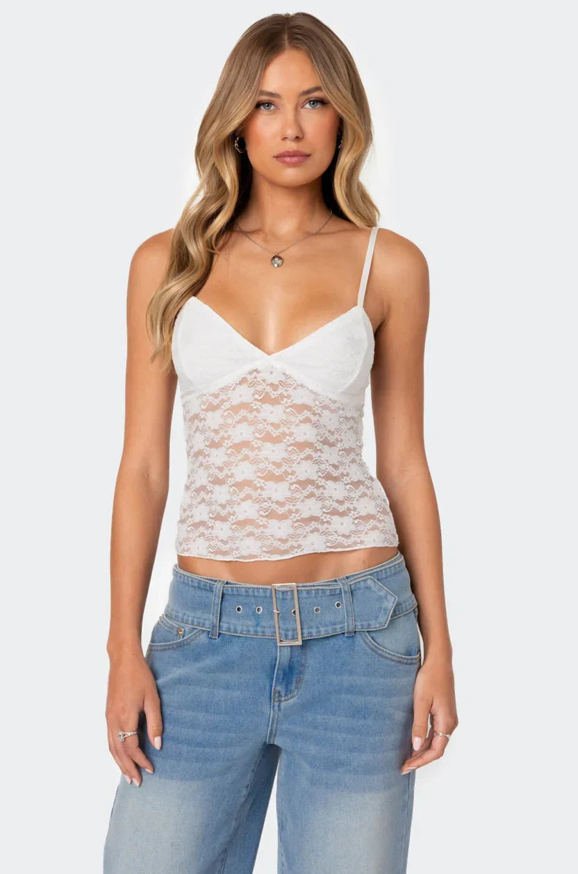 Azalea | Sheer Lace Top White