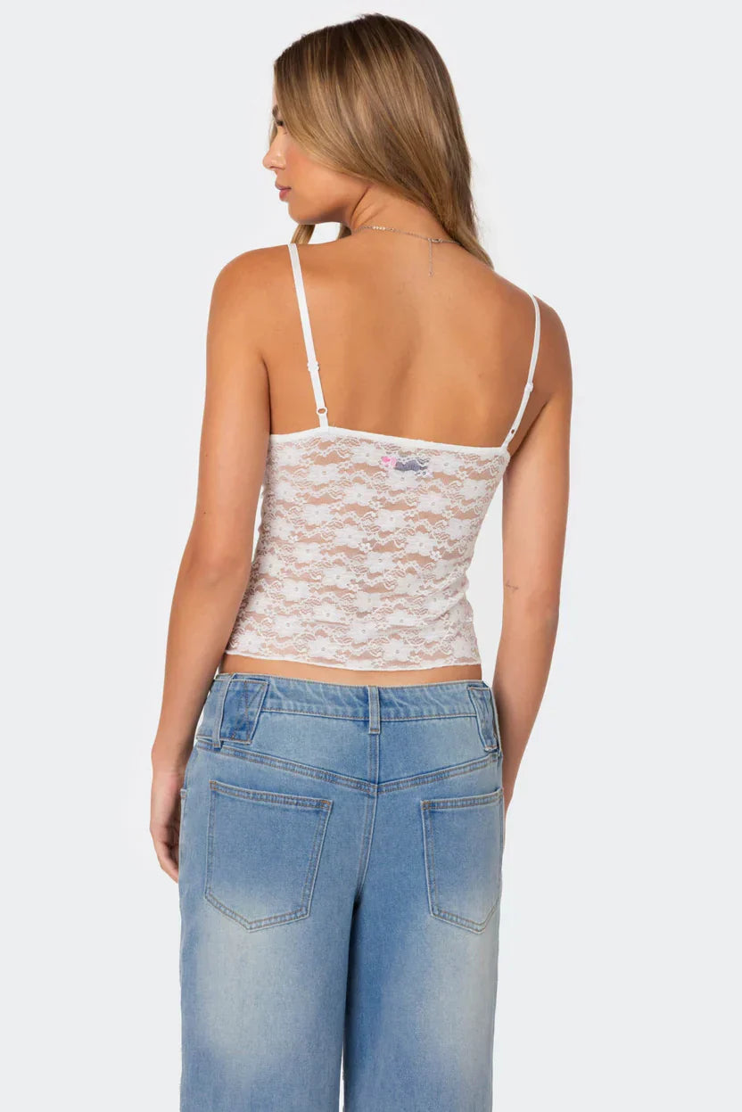 Azalea | Sheer Lace Top White
