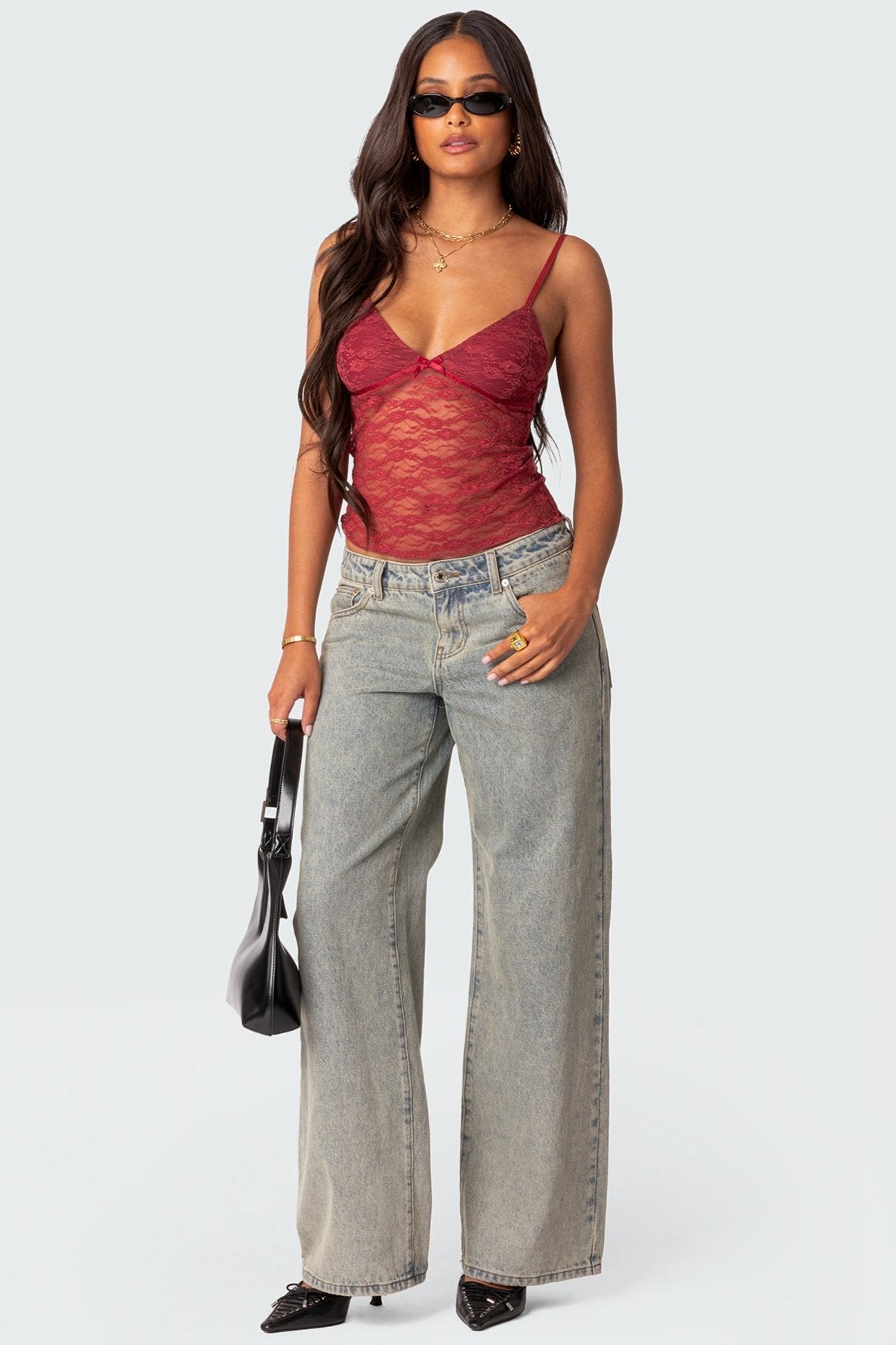 Azalea | Sheer Lace Top Red