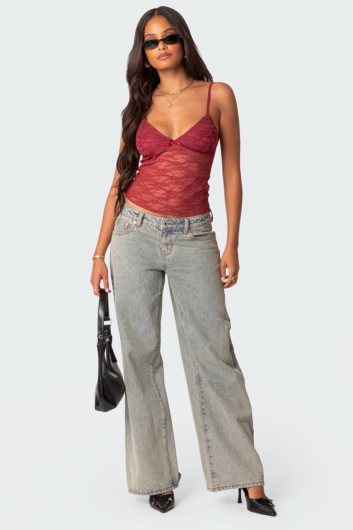 Azalea | Sheer Lace Top Red