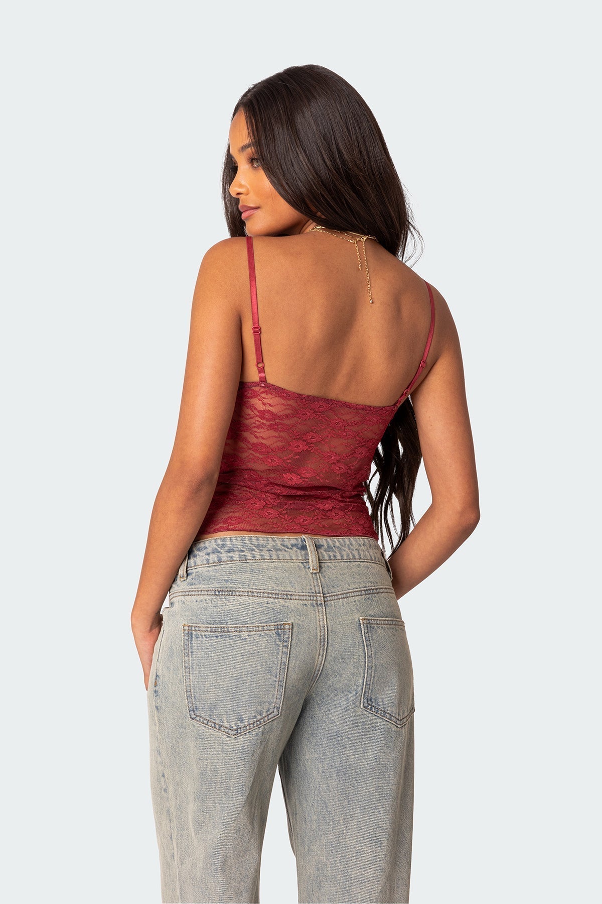 Azalea | Sheer Lace Top Red