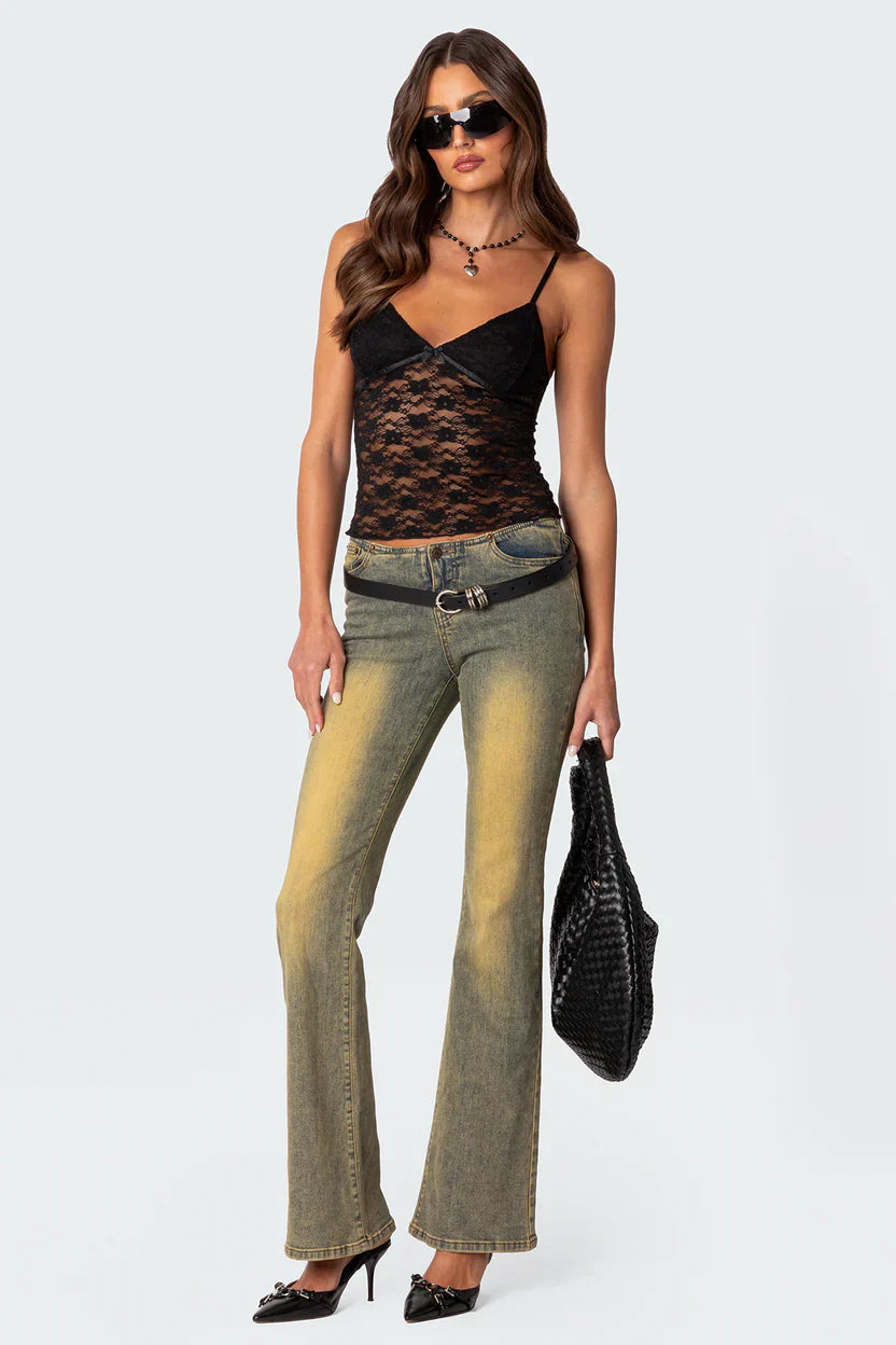Azalea | Sheer Lace Top Black