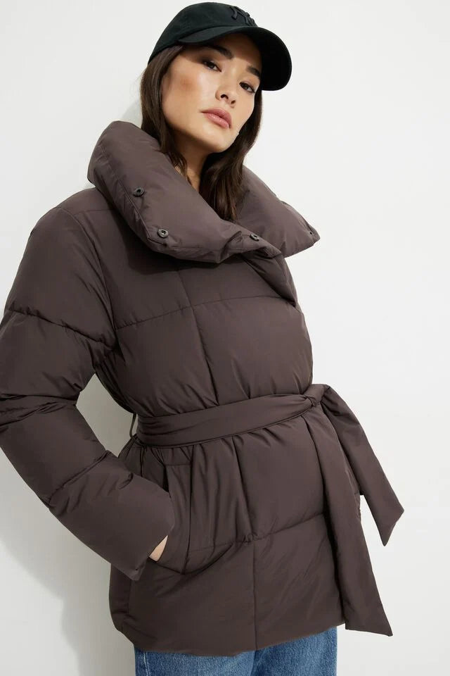 Lumiere | Belted Puffer Jacket Brown