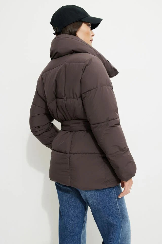 Lumiere | Belted Puffer Jacket Brown
