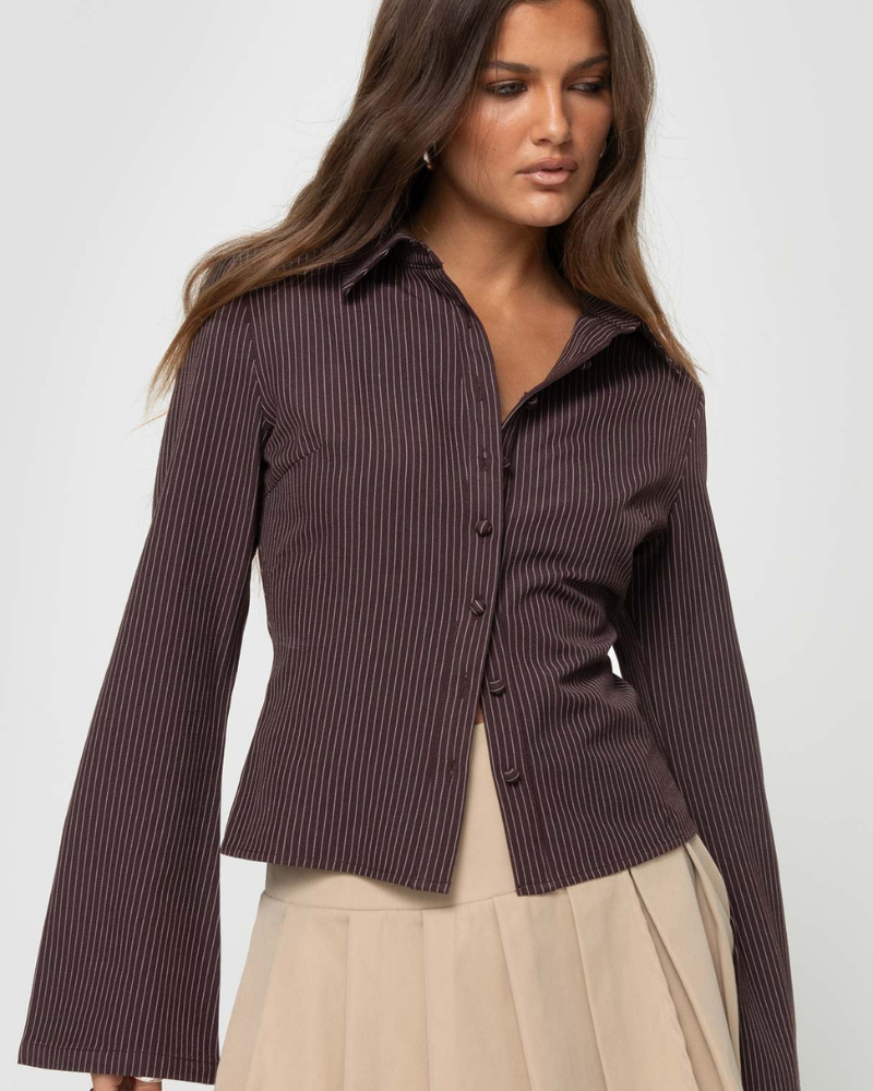 Klara | Elegant Striped Blouse Brown