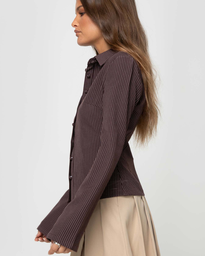 Klara | Elegant Striped Blouse Brown