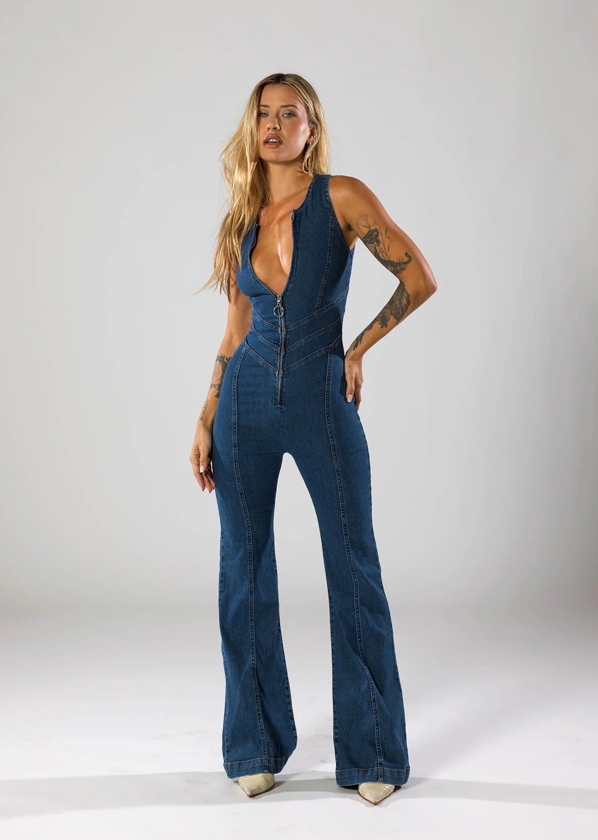 Arabella | Heart Denim Jumpsuit Navy
