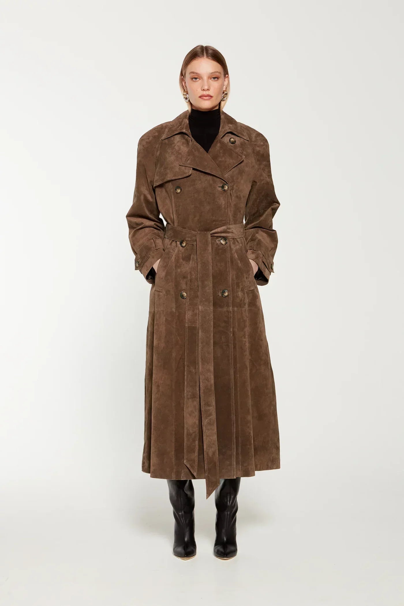 Faela | Suede Trench Coat Brown