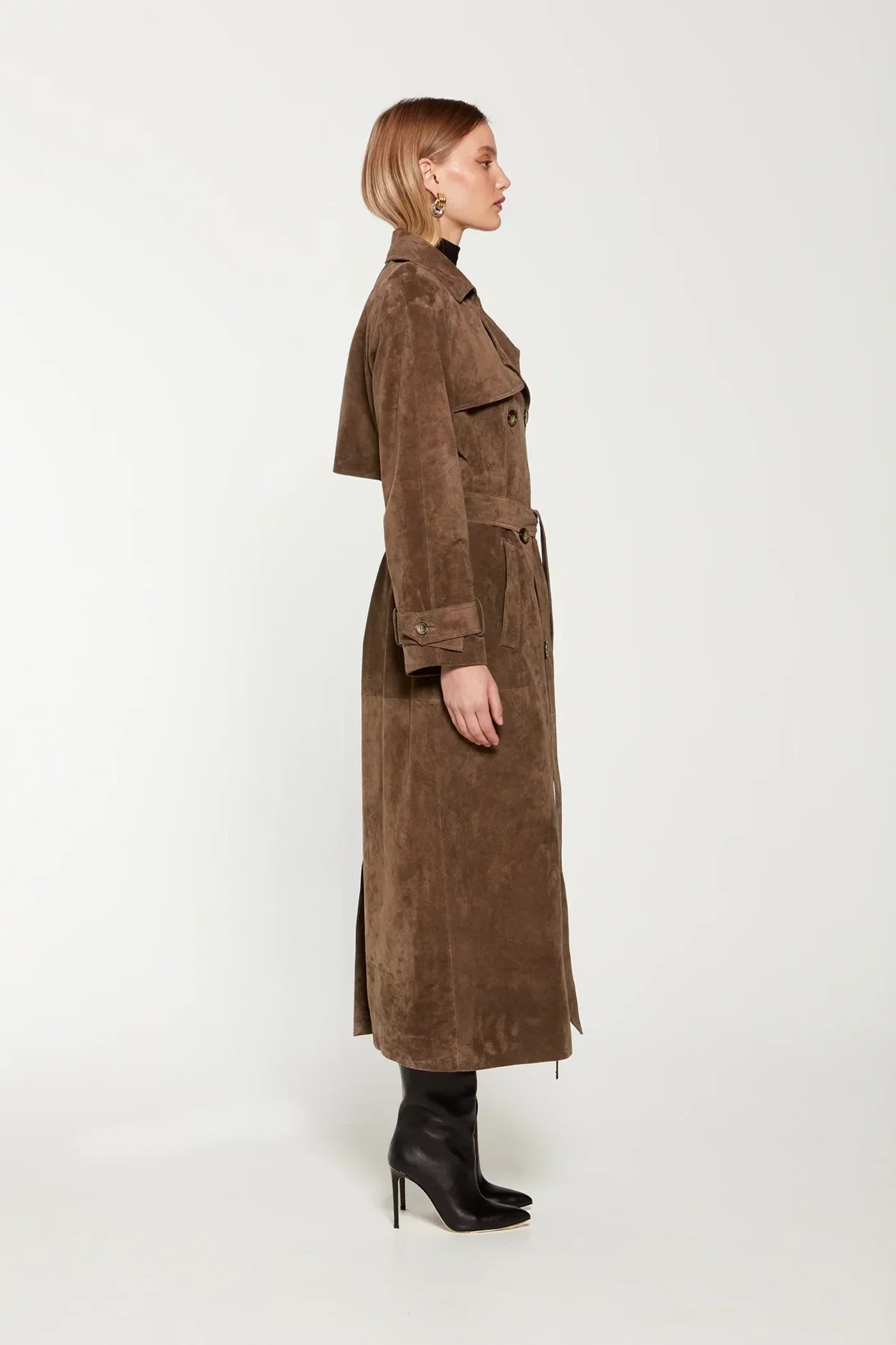 Faela | Suede Trench Coat Brown