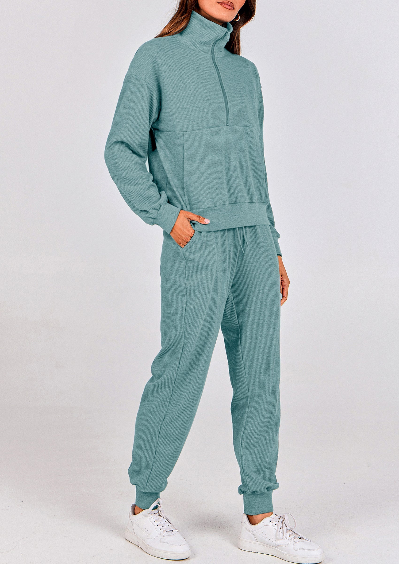 Chichi Women's Fall 2 Piece Lounge Sets Zip Up Sweatshirt Jogger Pants Sweat Track Suits Travel Outfit Winter Clothing Army Green