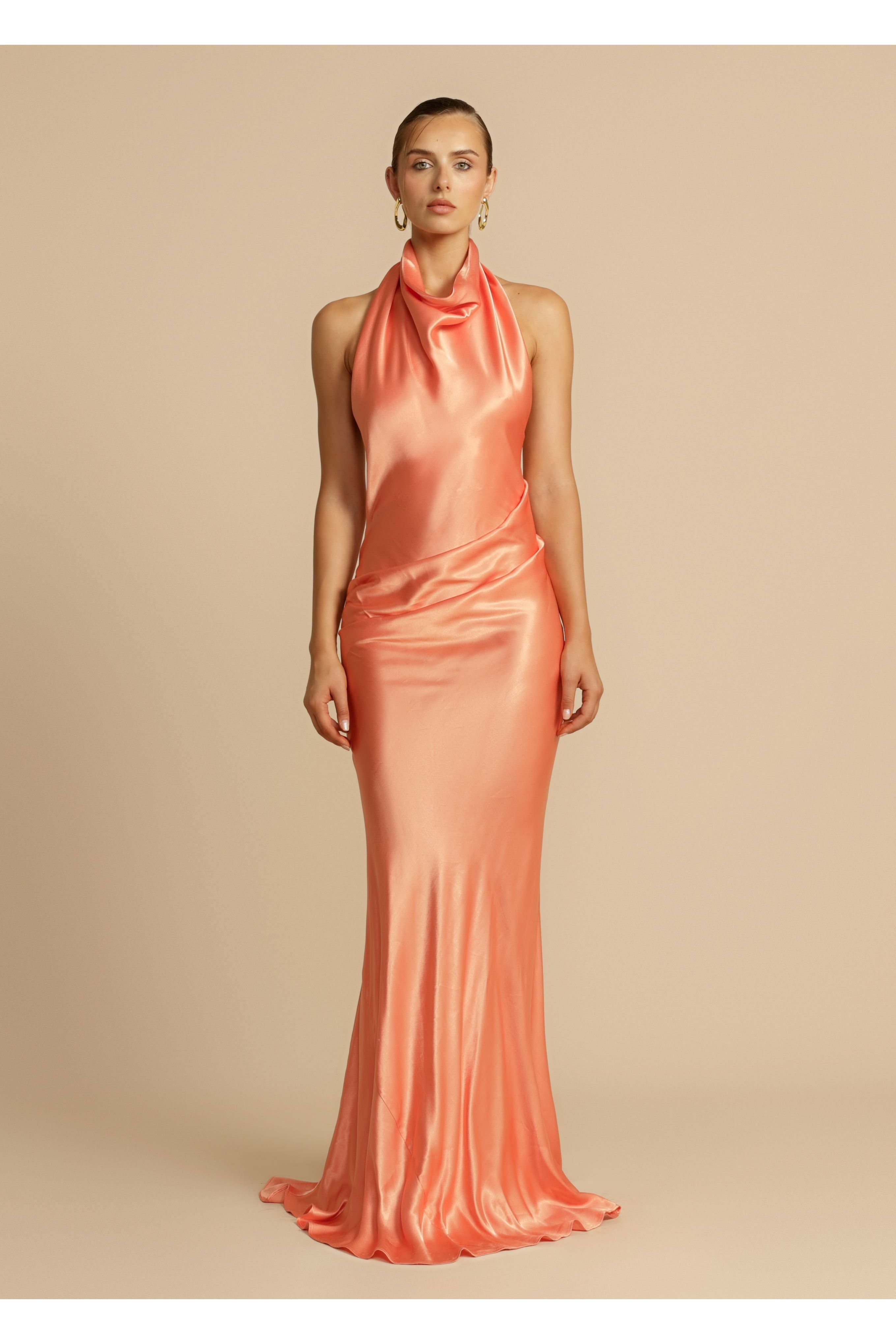 Amara | Satin Maxi Dress Orange