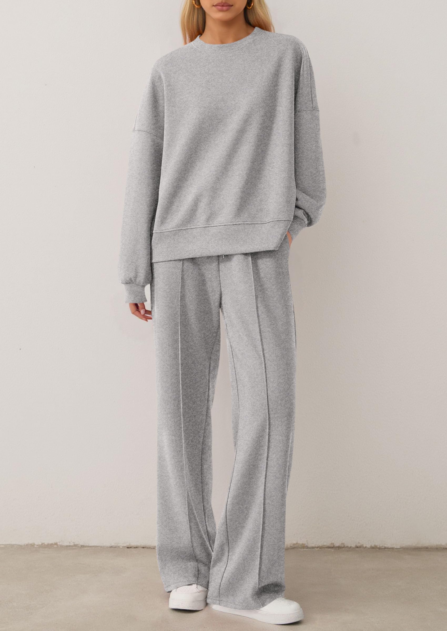 Chichi 2 Piece Sets For Women Fall Trendy Long Sleeve Sweatshirt Wide Leg Pants Loungewear Set Matching Sweatsuit Grey