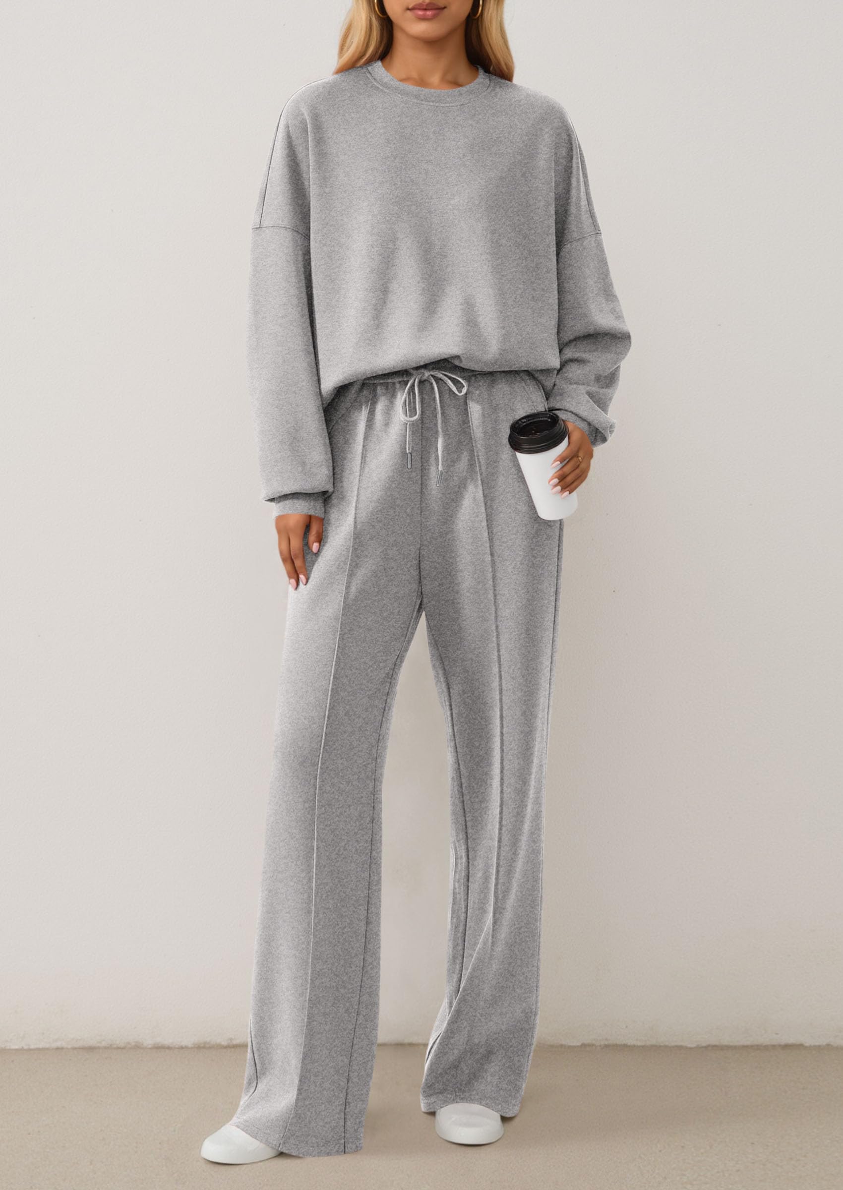 Chichi 2 Piece Sets For Women Fall Trendy Long Sleeve Sweatshirt Wide Leg Pants Loungewear Set Matching Sweatsuit Grey