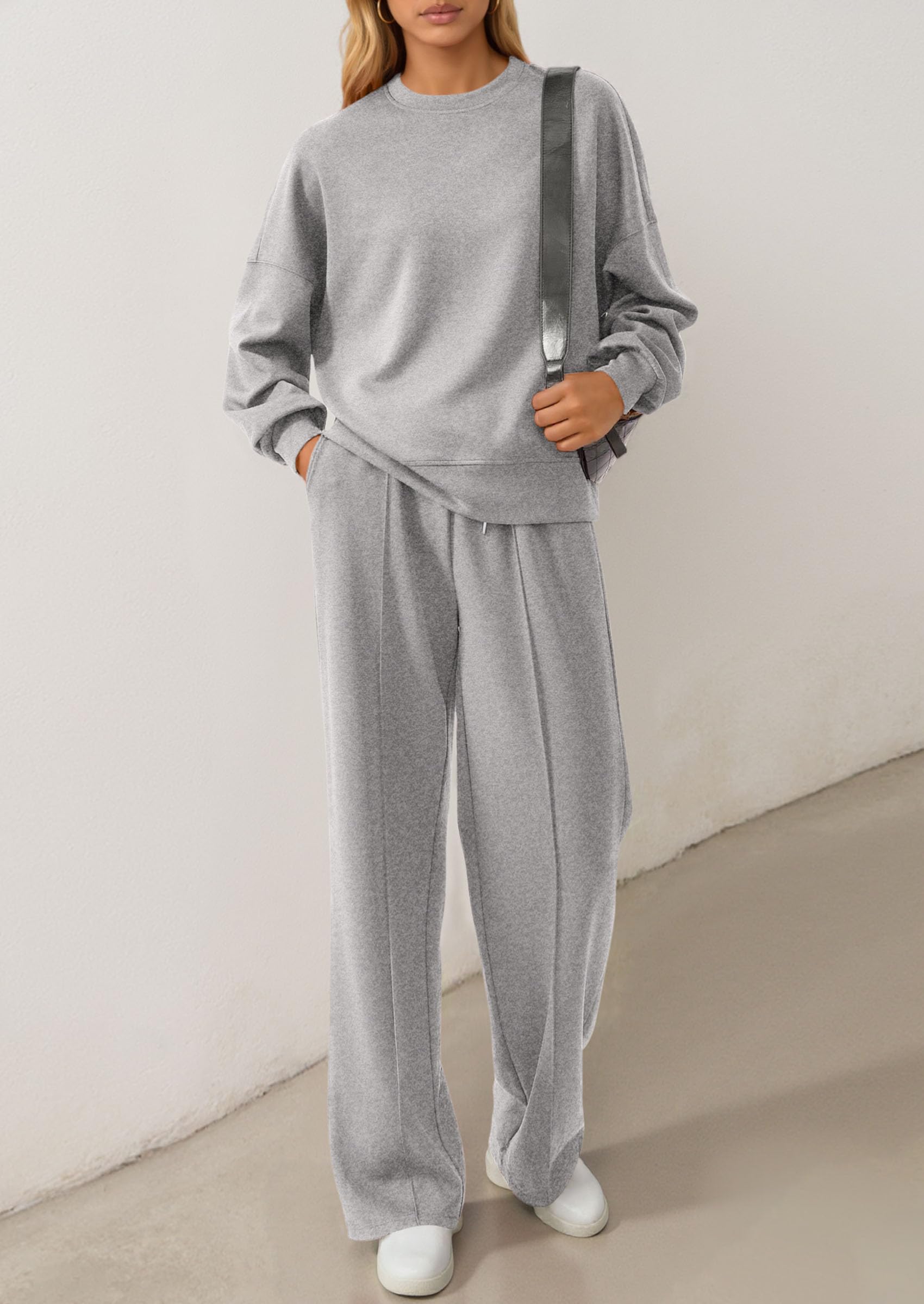 Chichi 2 Piece Sets For Women Fall Trendy Long Sleeve Sweatshirt Wide Leg Pants Loungewear Set Matching Sweatsuit Grey