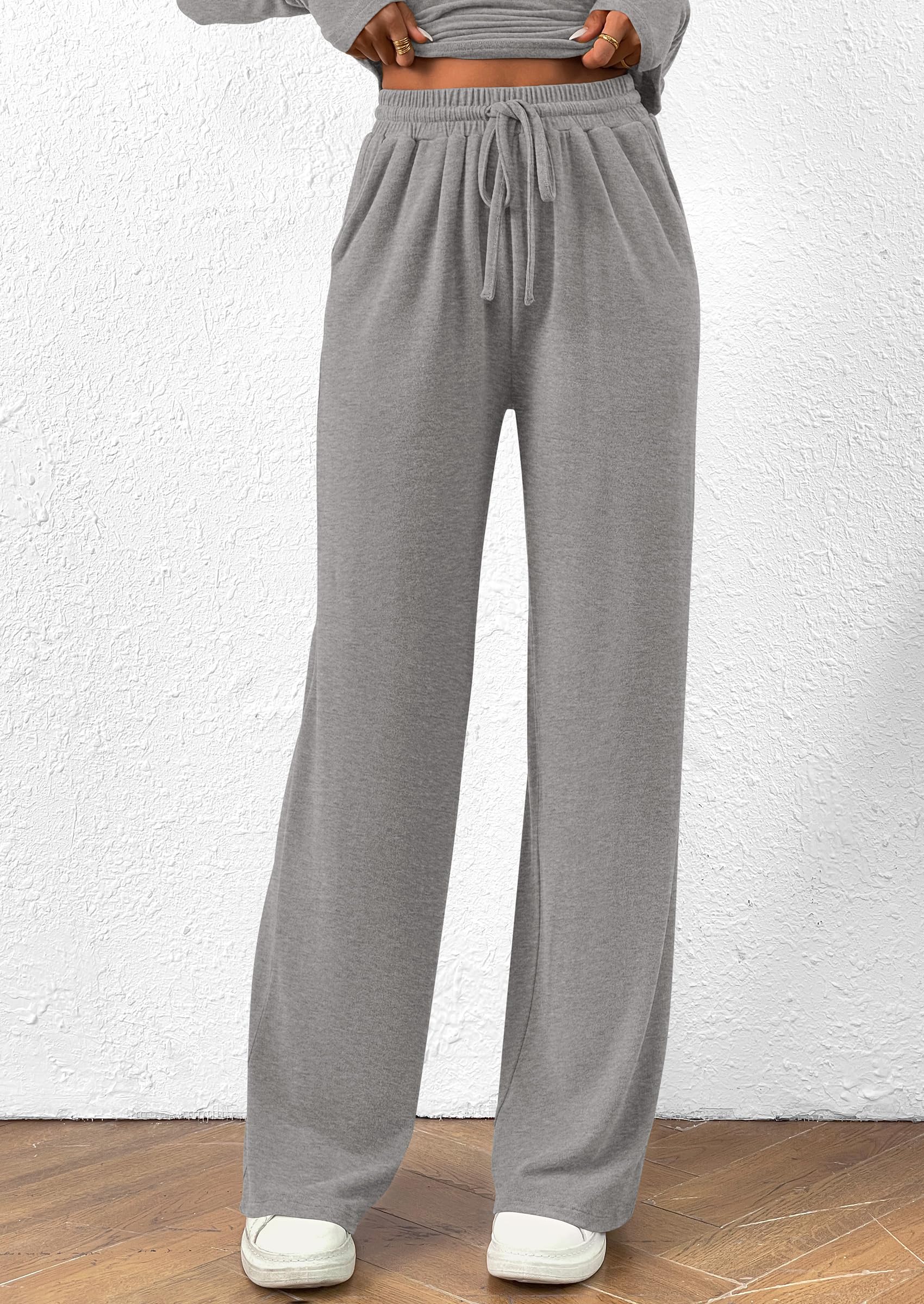 Chichi Women's 2 Piece Lounge Sets Asymmetrical Long Sleeve T Shirt Wide Leg Pants Casual Outfits Tracksuit Grey