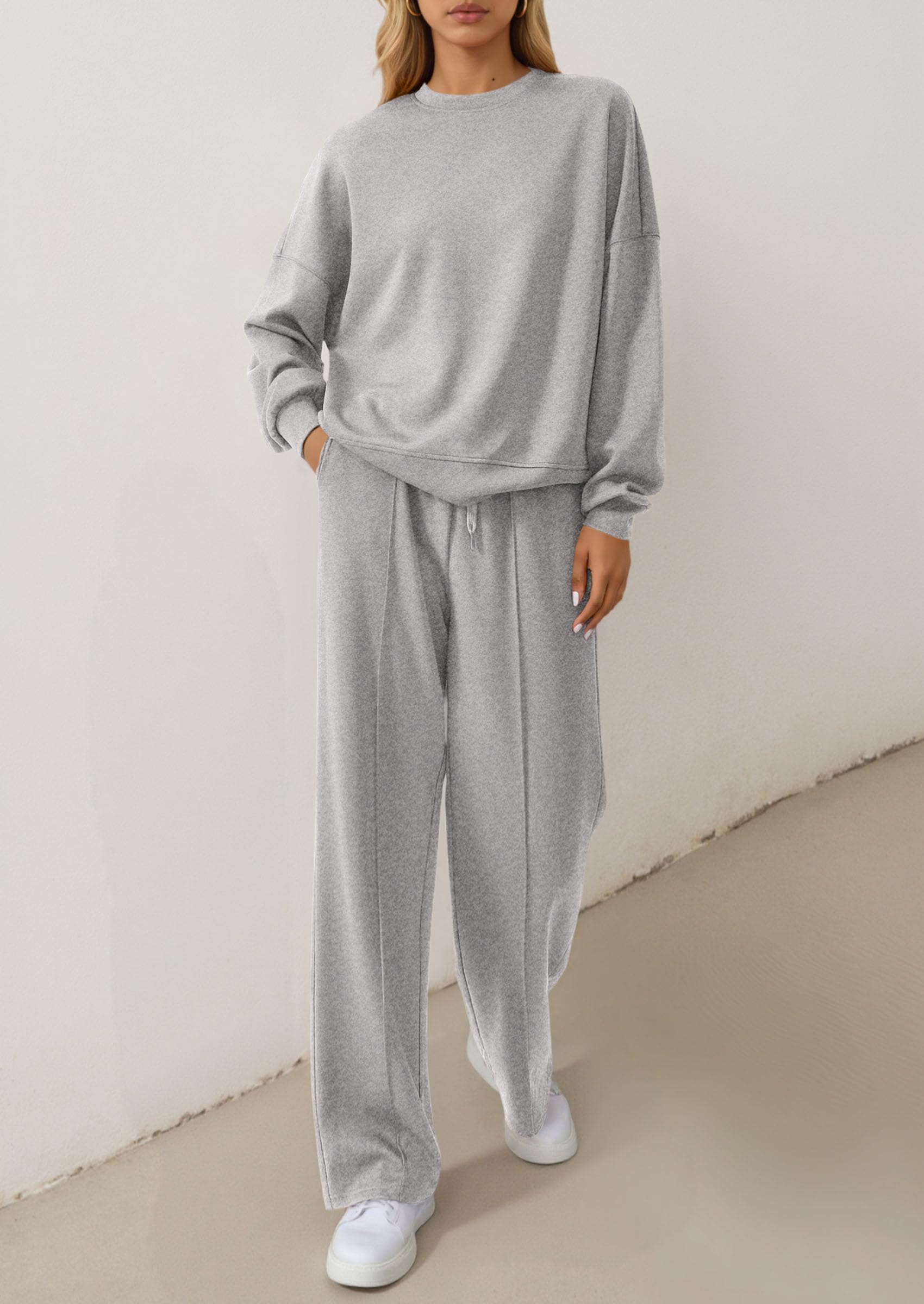 Chichi 2 Piece Sets For Women Fall Trendy Long Sleeve Sweatshirt Wide Leg Pants Loungewear Set Matching Sweatsuit Grey