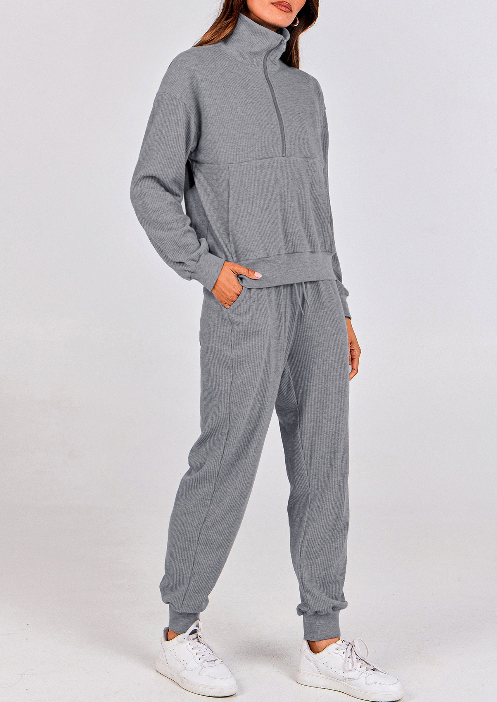 Chichi Women's Fall 2 Piece Lounge Sets Zip Up Sweatshirt Jogger Pants Sweat Track Suits Travel Outfit Winter Clothing Grey
