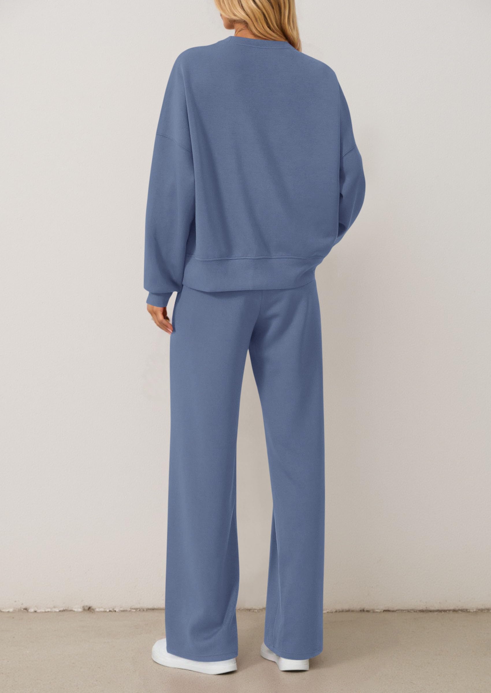Chichi 2 Piece Sets For Women Fall Trendy Long Sleeve Sweatshirt Wide Leg Pants Loungewear Set Matching Sweatsuit Grey Blue