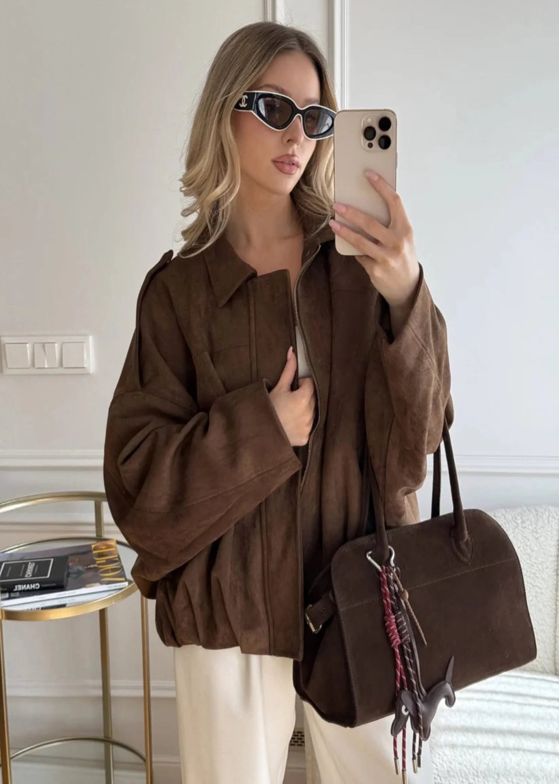 Siena | Suede Bomber Jacket Brown
