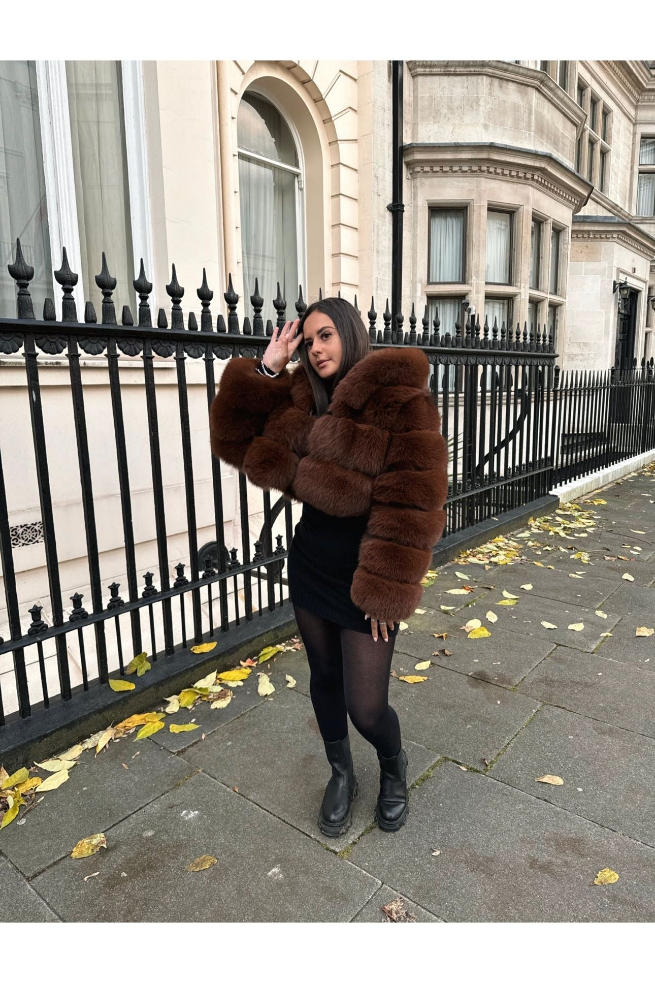 Hailey | Hooded Fur Coat Brown