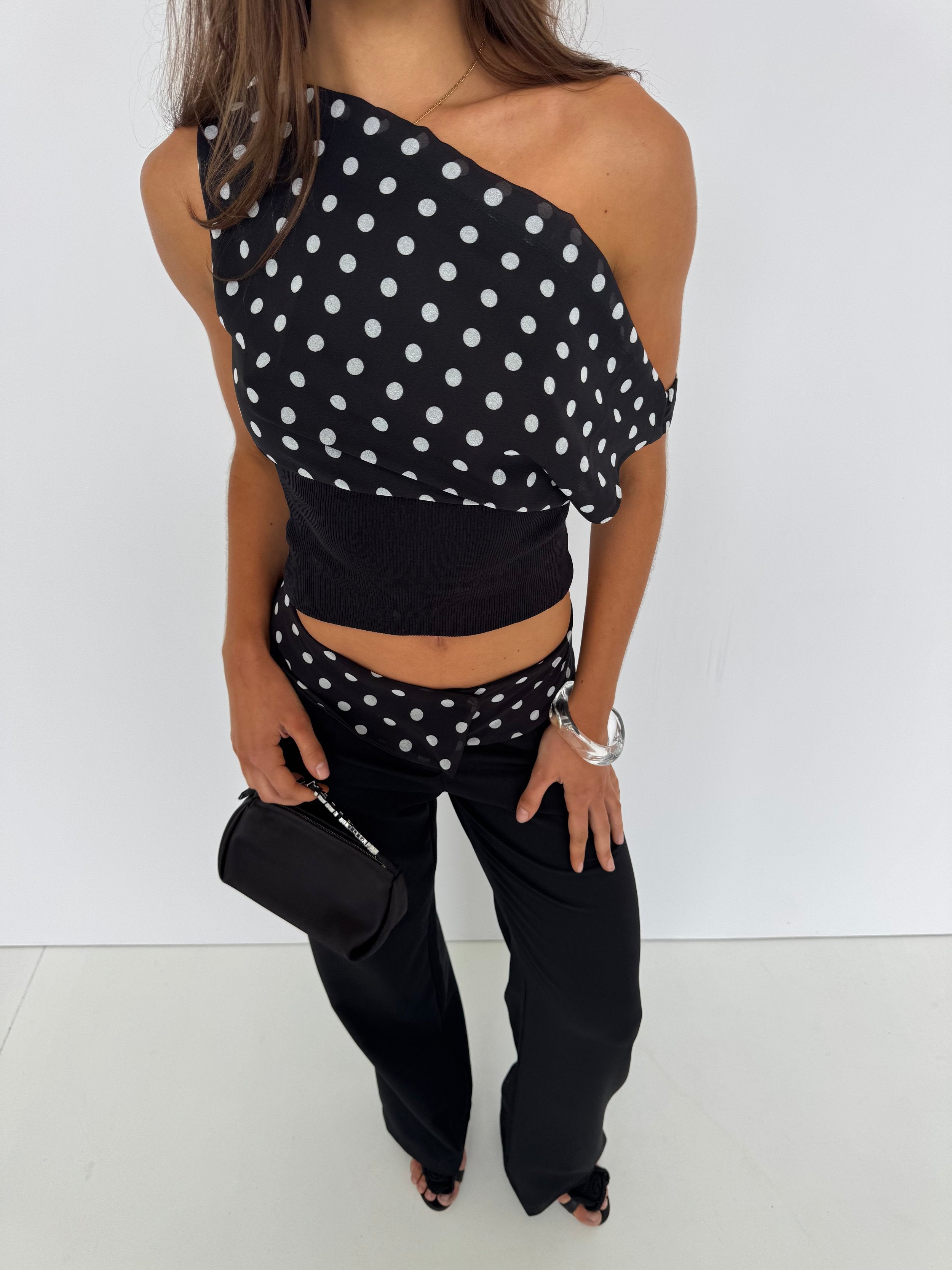 Tessa | Polka Top Black